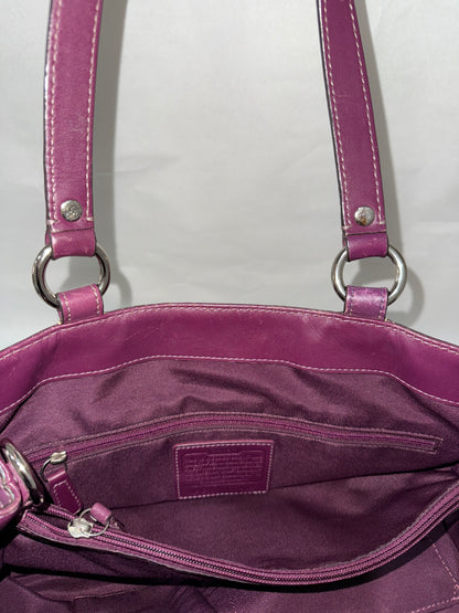 Coach Signature Tan Jacquard Purple Leather 2 Ways