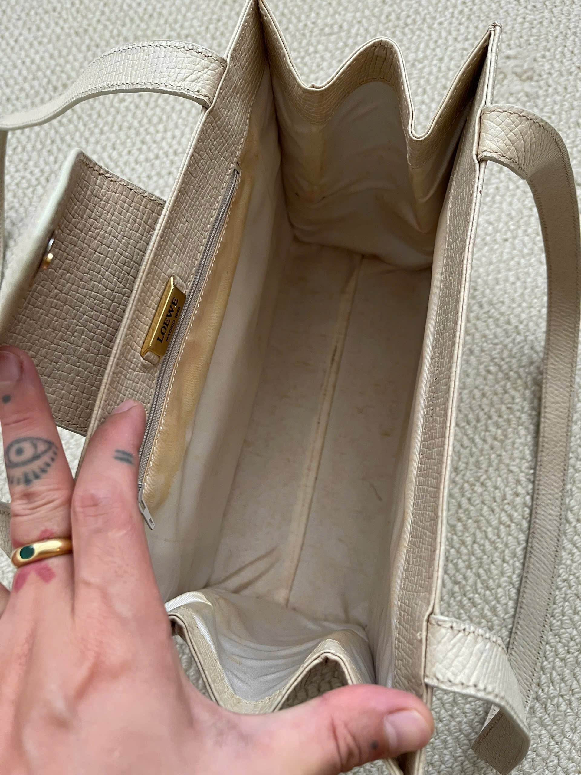 Loewe Logo Embossed Shoulder Bag Ivory Vintage