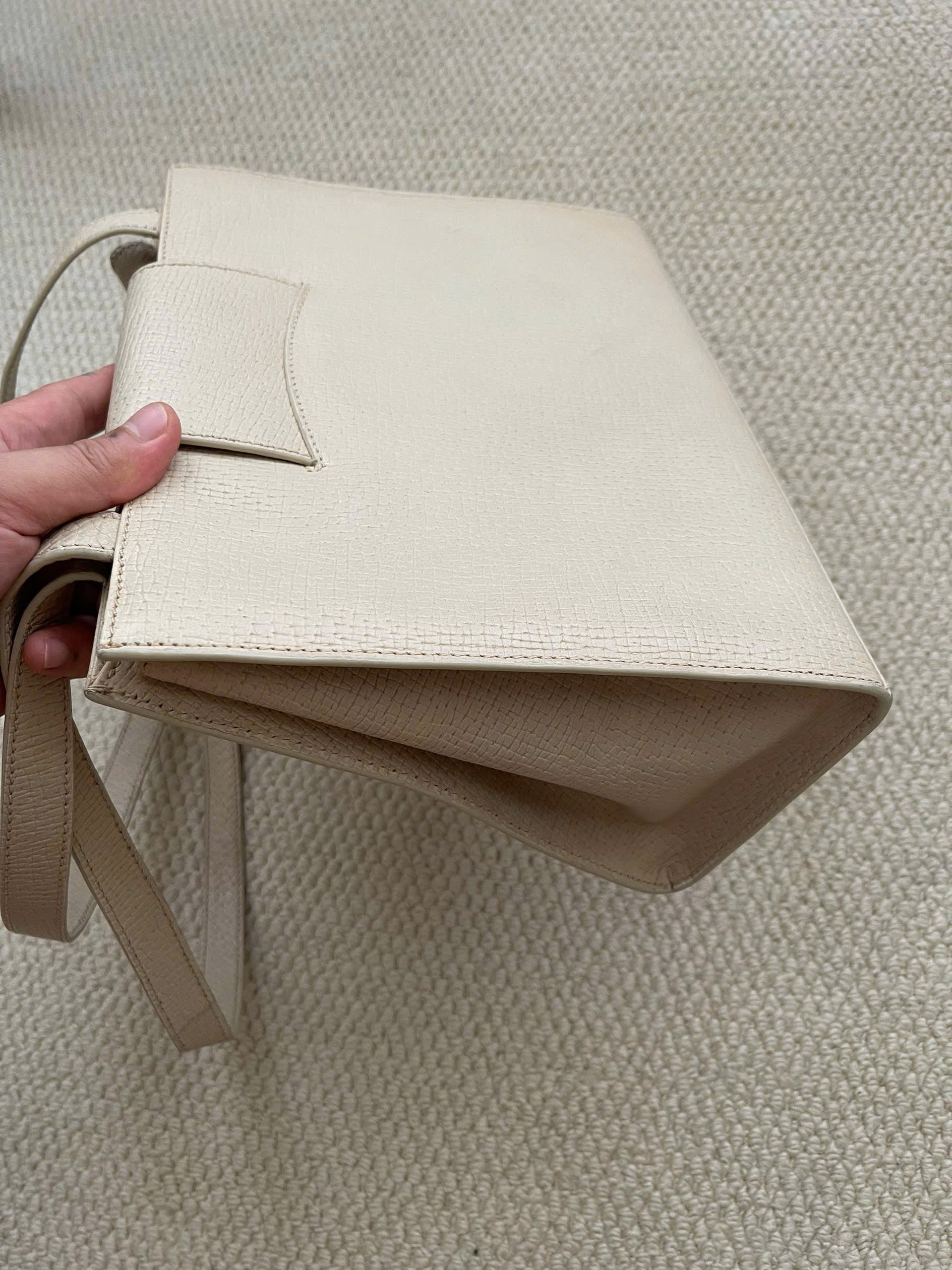 Loewe Logo Embossed Shoulder Bag Ivory Vintage