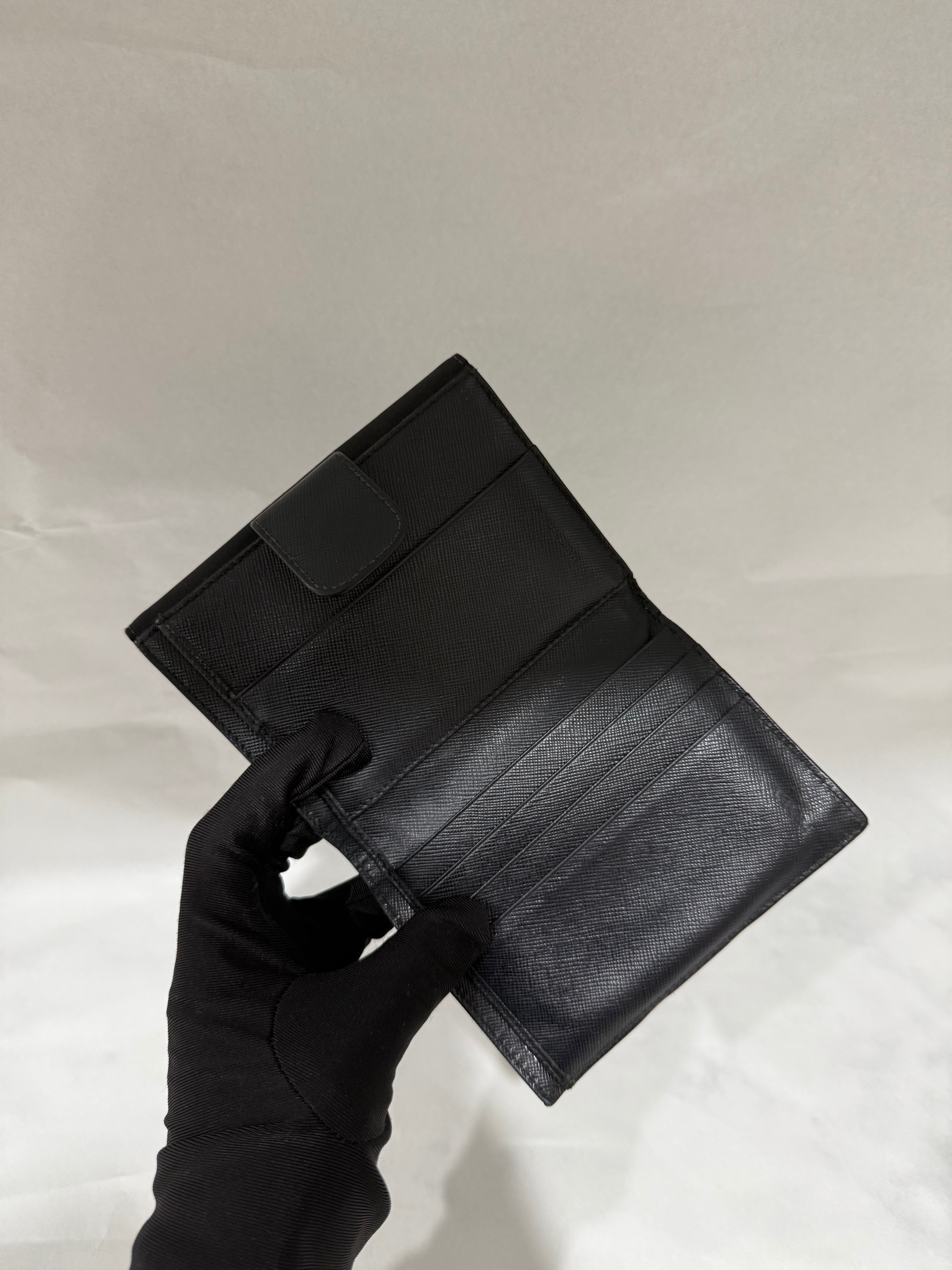 Prada Tri-fold Wallet in Black Nylon and Leather