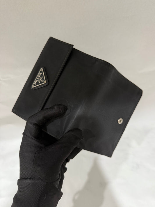 Prada Tri-fold Wallet in Black Nylon and Leather