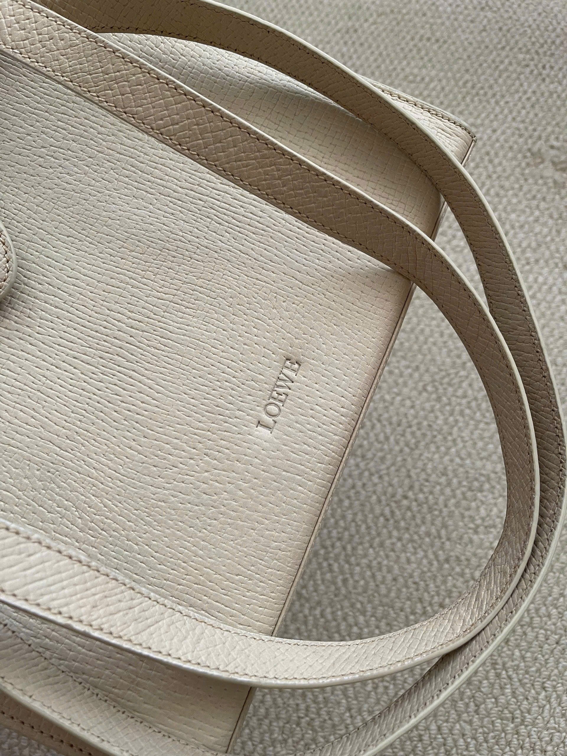 Loewe Logo Embossed Shoulder Bag Ivory Vintage