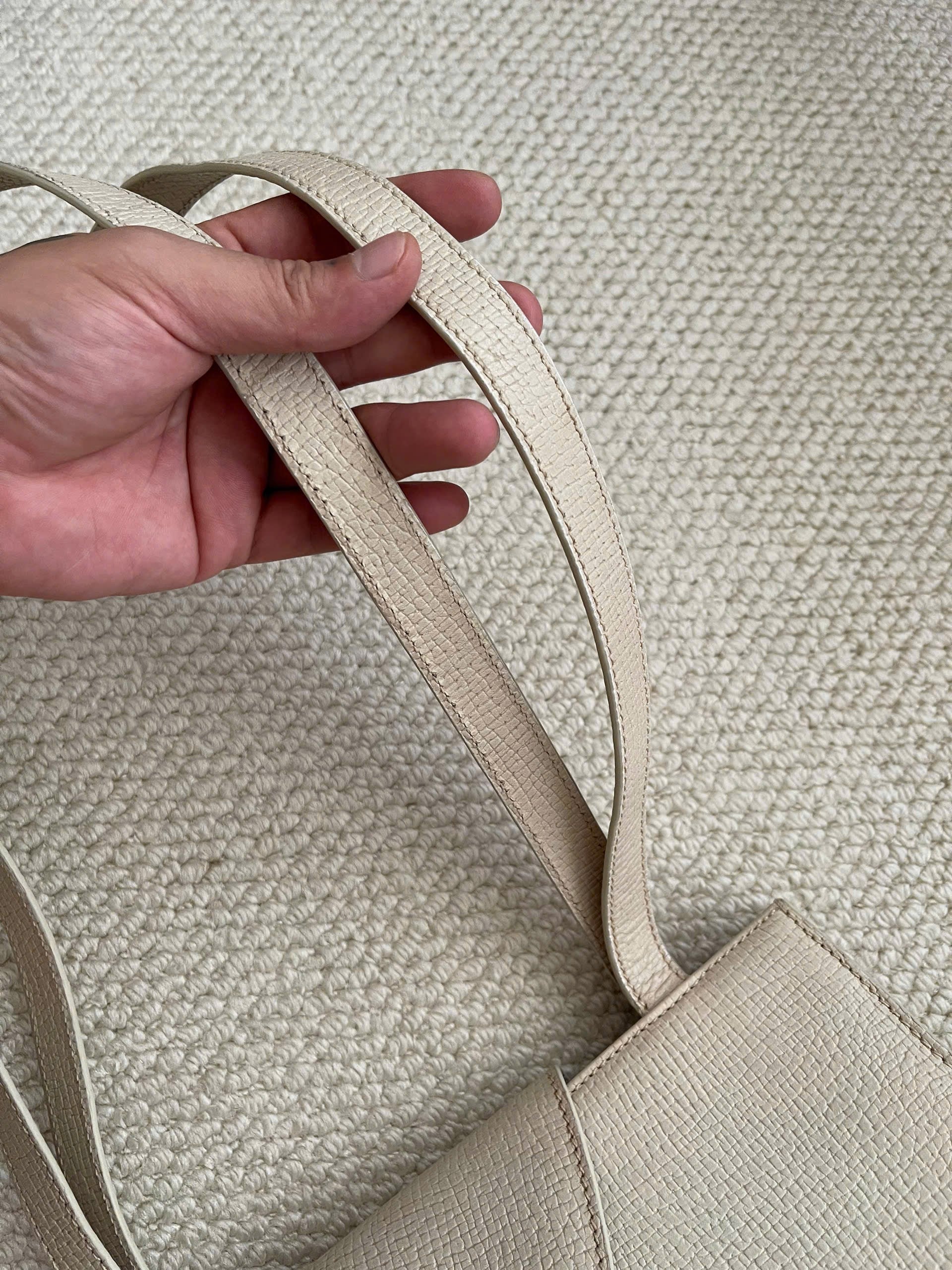 Loewe Logo Embossed Shoulder Bag Ivory Vintage
