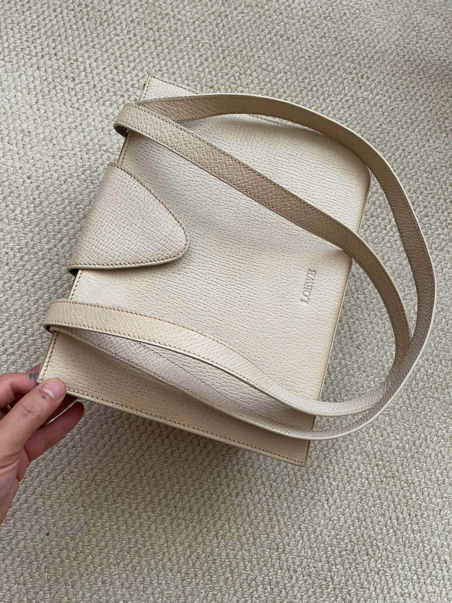 Loewe Logo Embossed Shoulder Bag Ivory Vintage