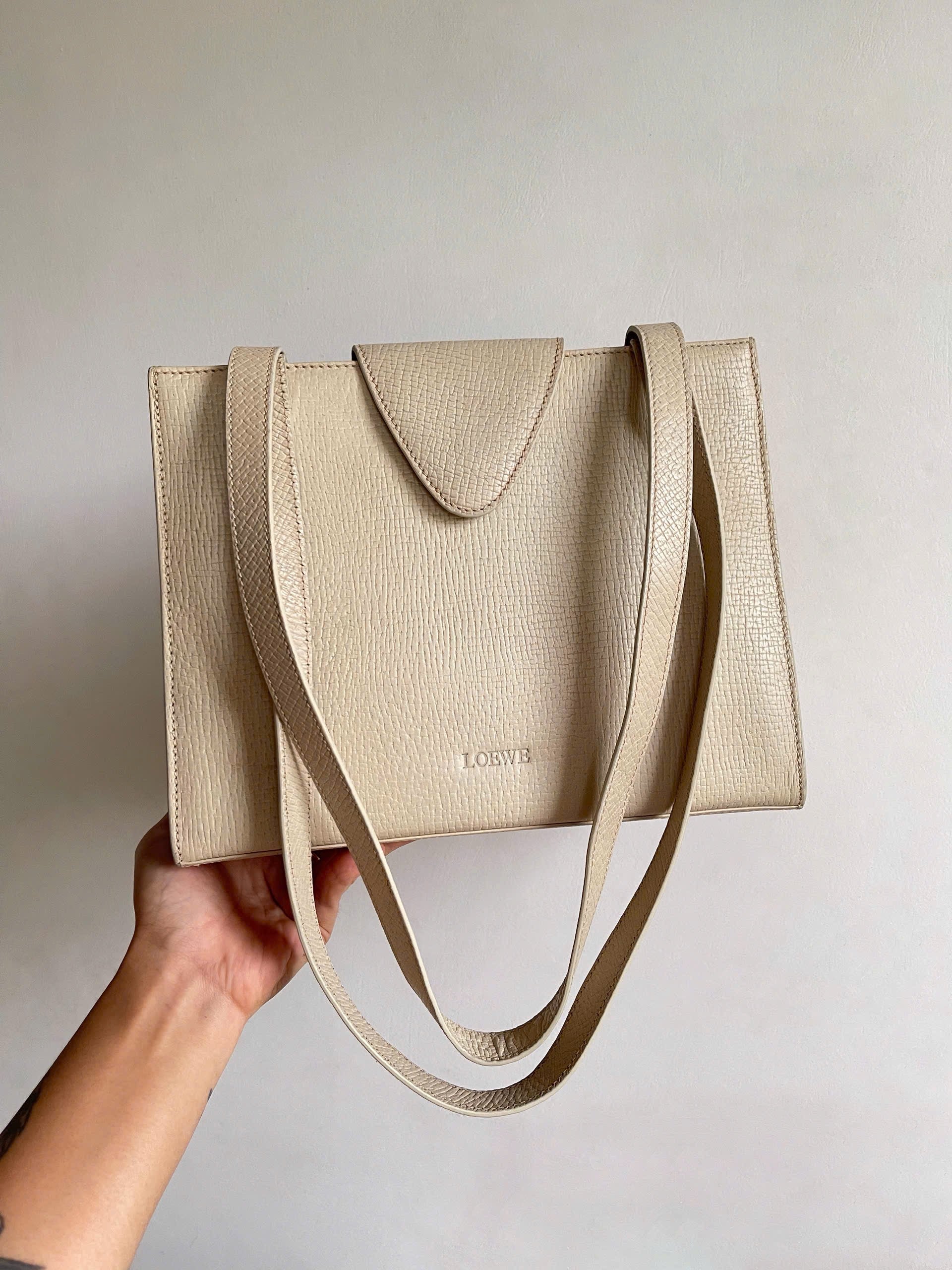 Loewe Logo Embossed Shoulder Bag Ivory Vintage