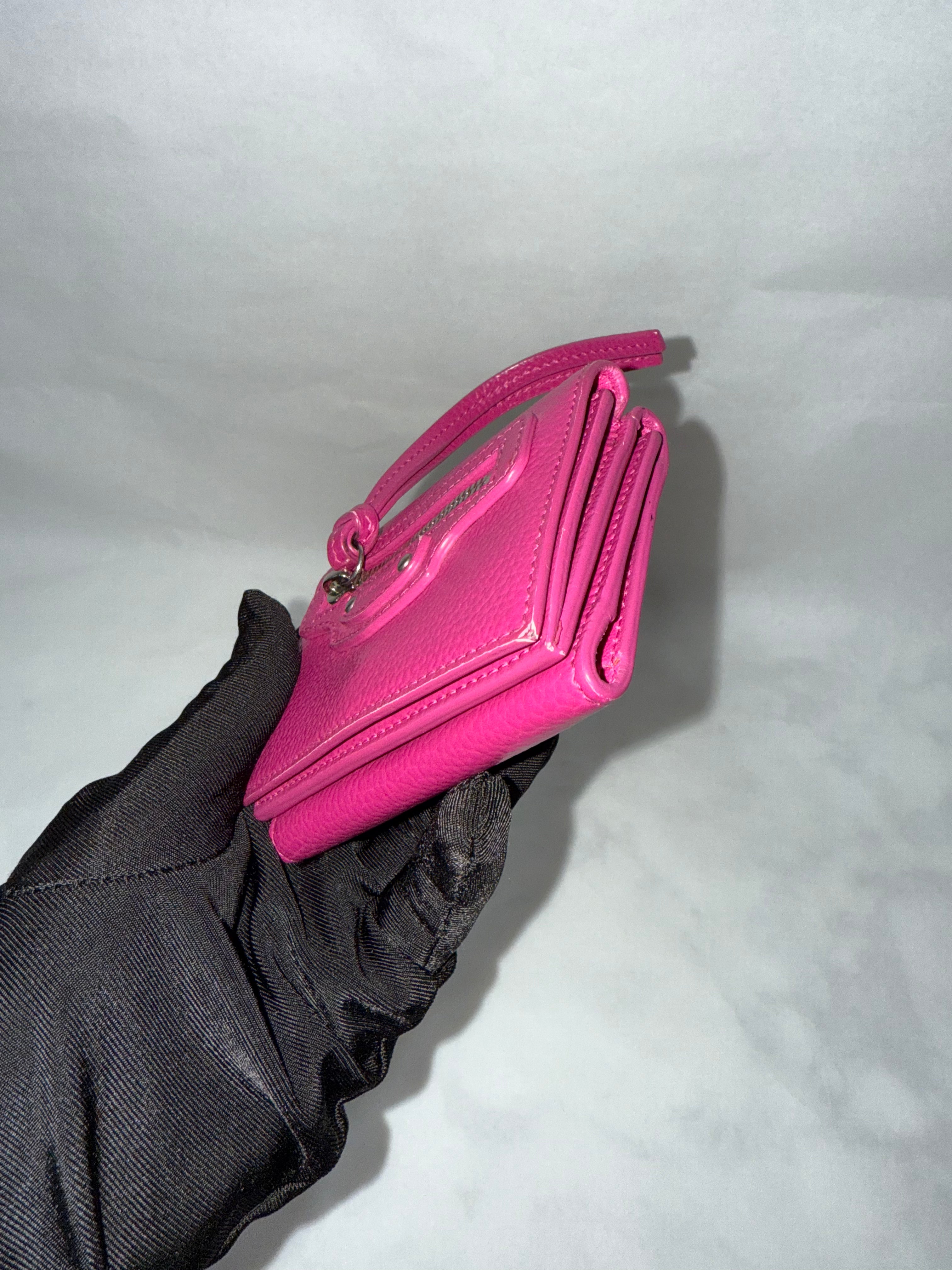 BALENCIAGA Rose Berlingot Lambskin Leather Tri-Fold Compact Wallet