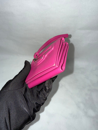 BALENCIAGA Rose Berlingot Lambskin Leather Tri-Fold Compact Wallet