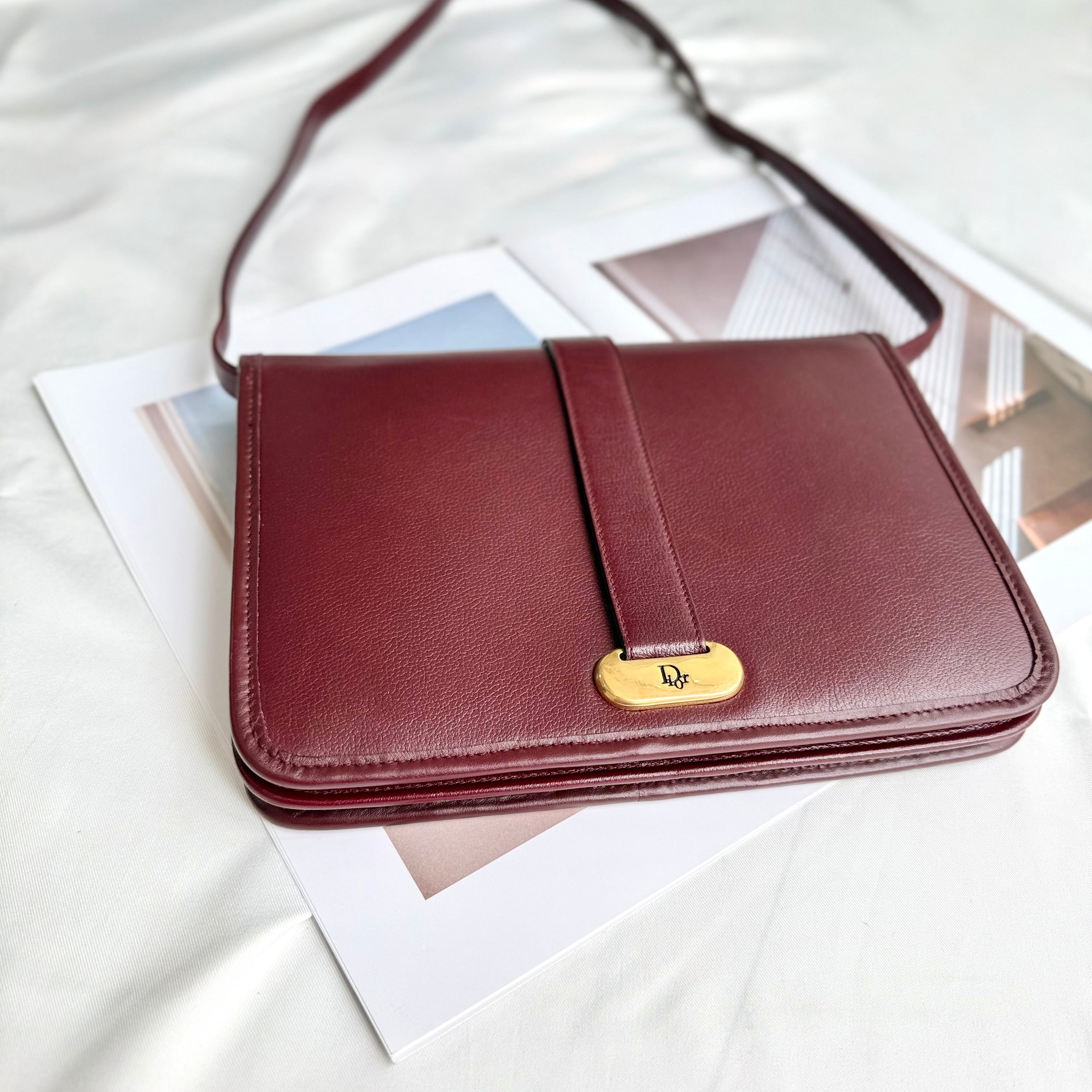 Christian Dior Vintage Burgundy Leather Shoulder Bag 