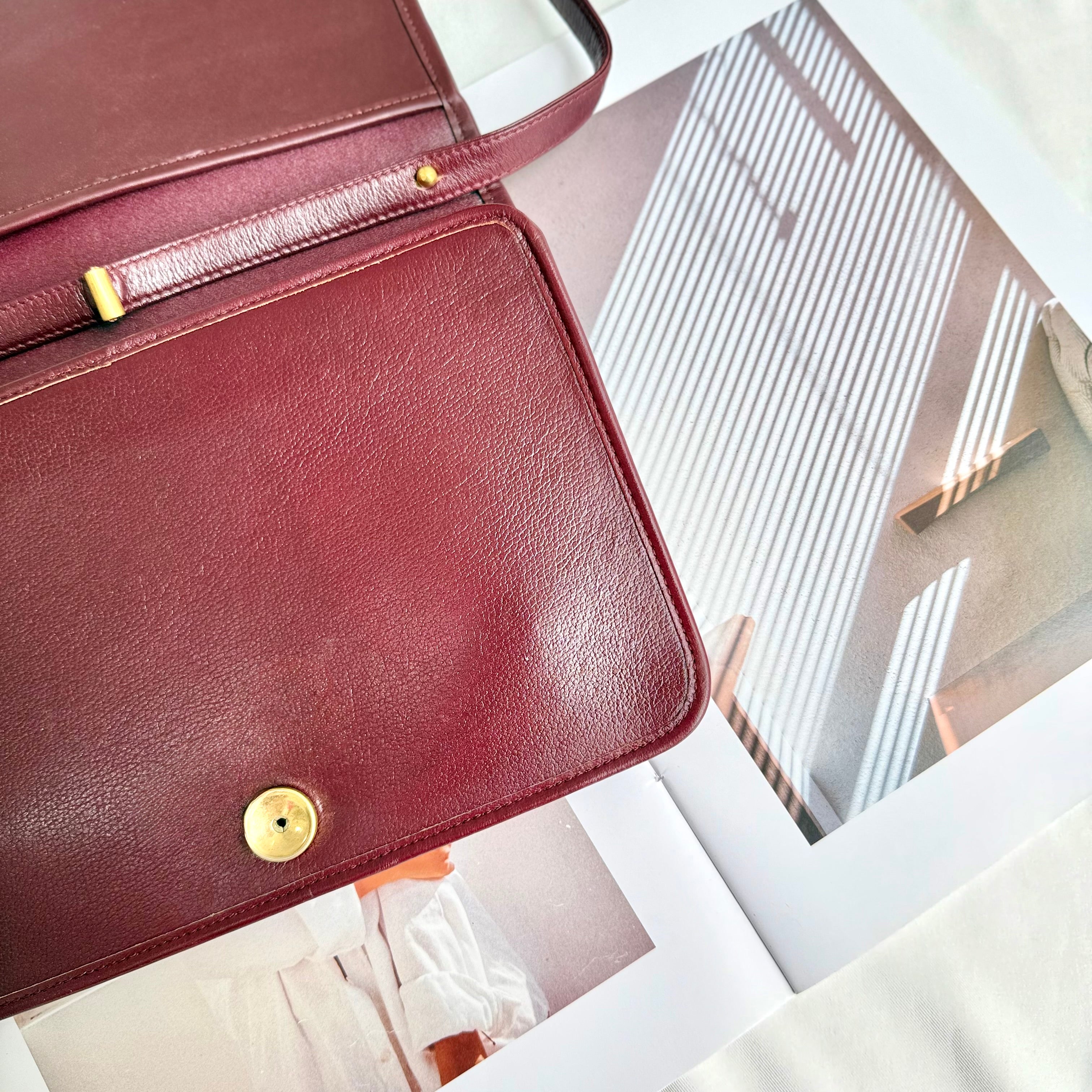 Christian Dior Vintage Burgundy Leather Shoulder Bag 