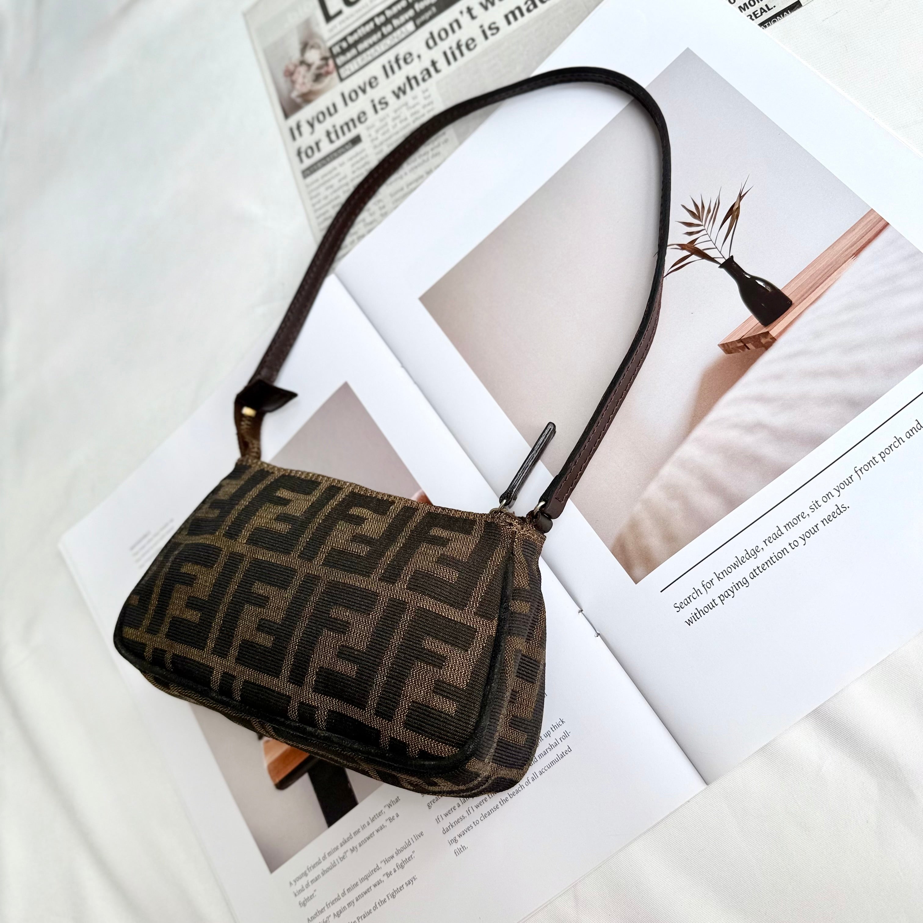 (RESERVE) Fendi Tobacco Zucca Print Canvas Mini Pochette