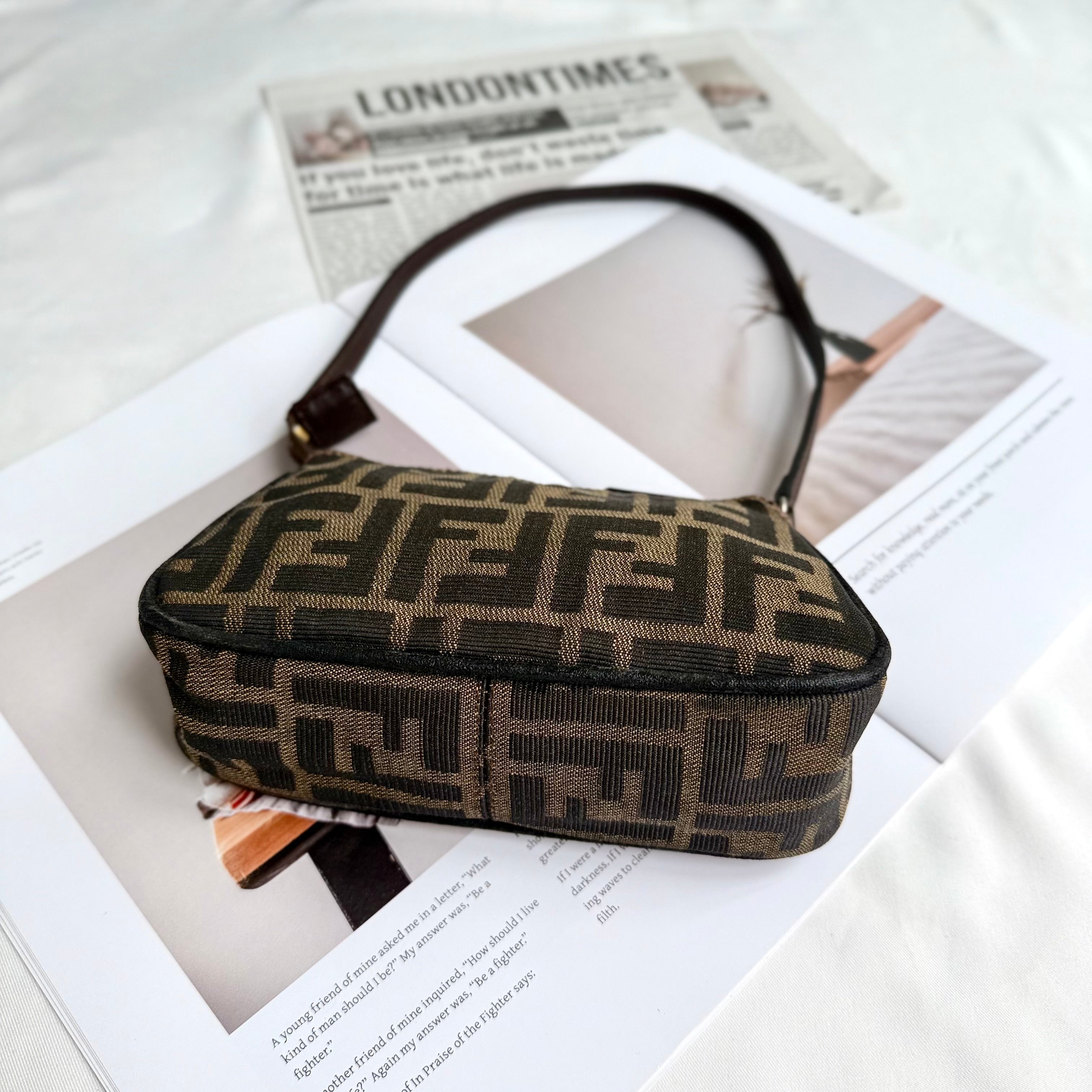 Fendi Tobacco Zucca Print Canvas Mini Pochette