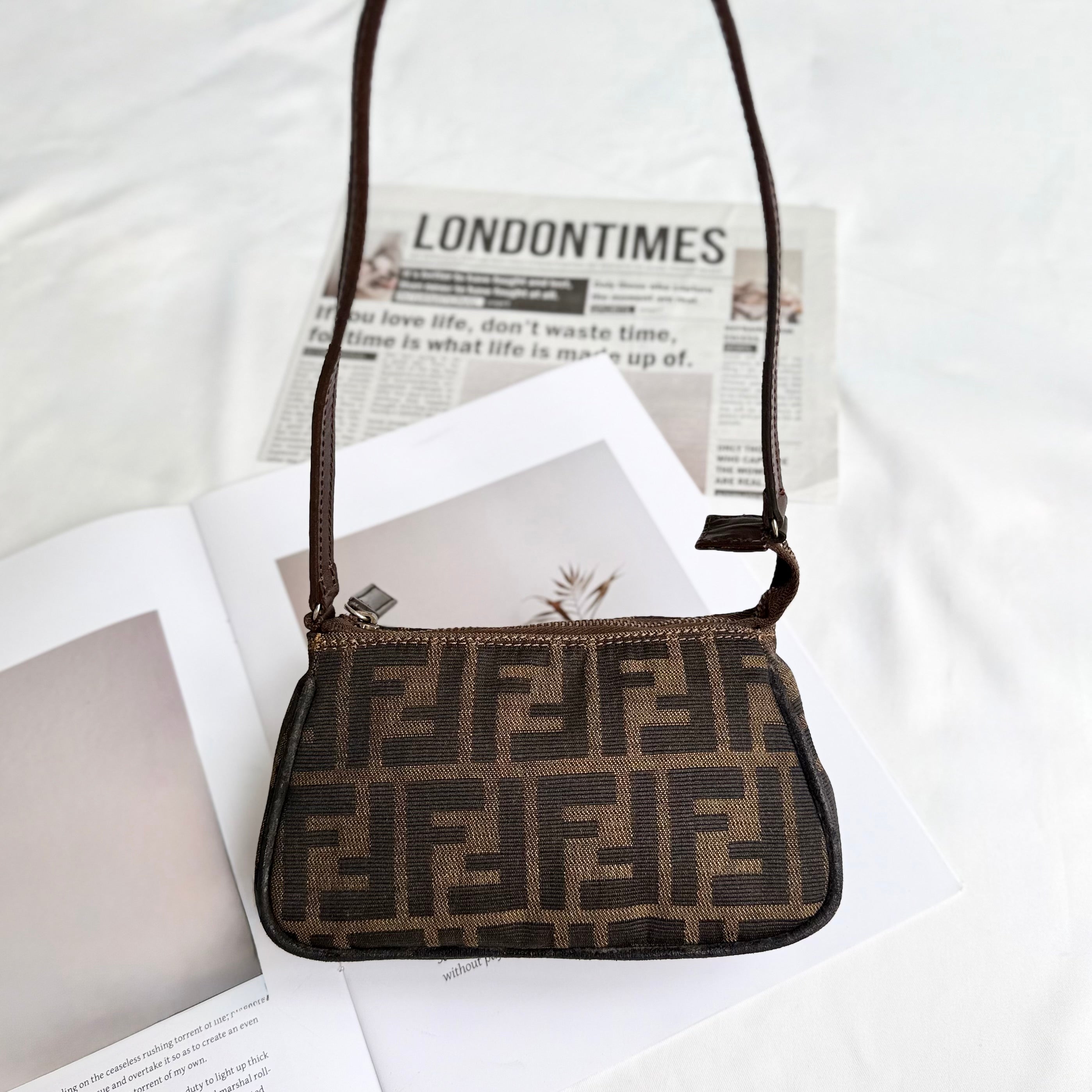 Fendi Tobacco Zucca Print Canvas Mini Pochette