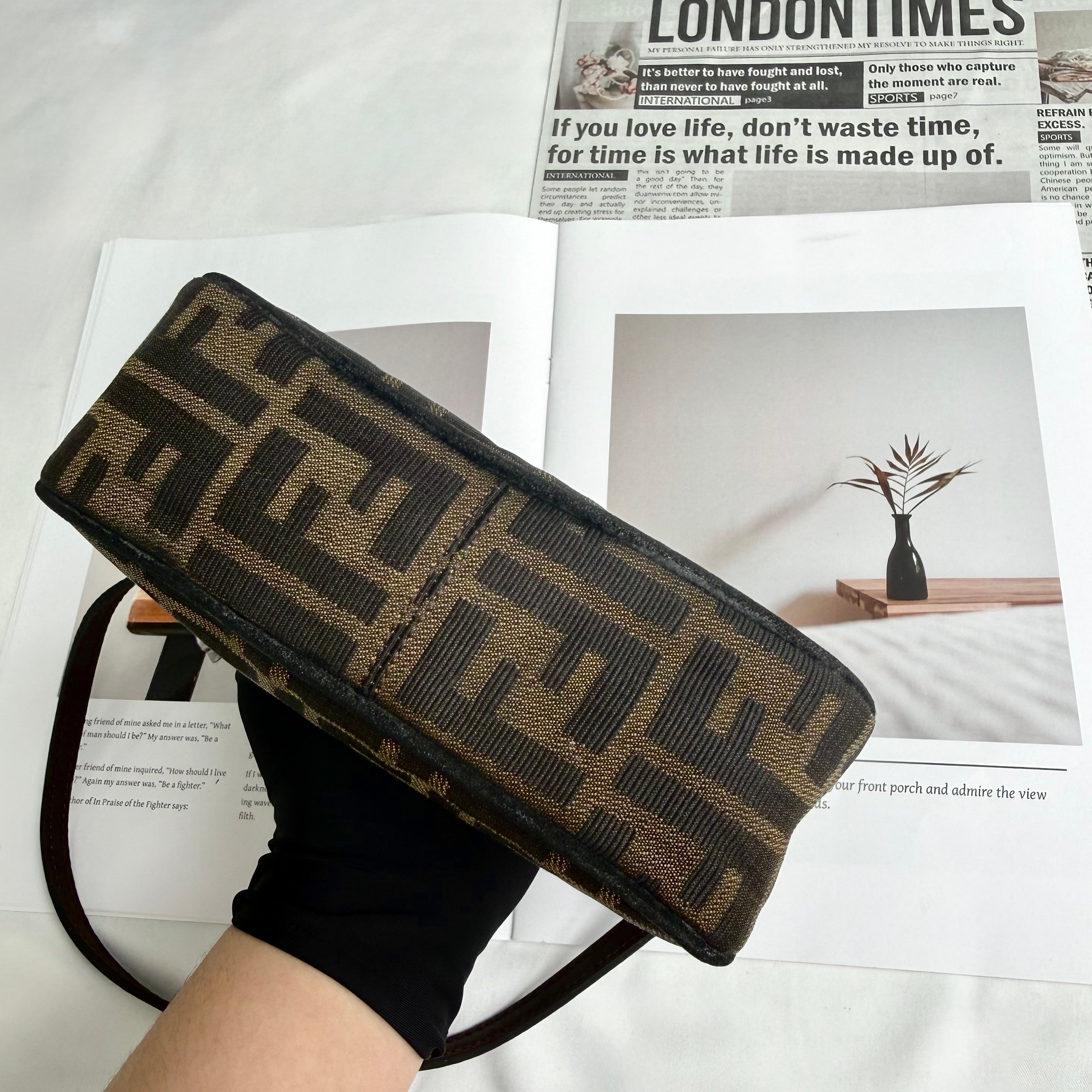 Fendi Tobacco Zucca Print Canvas Mini Pochette