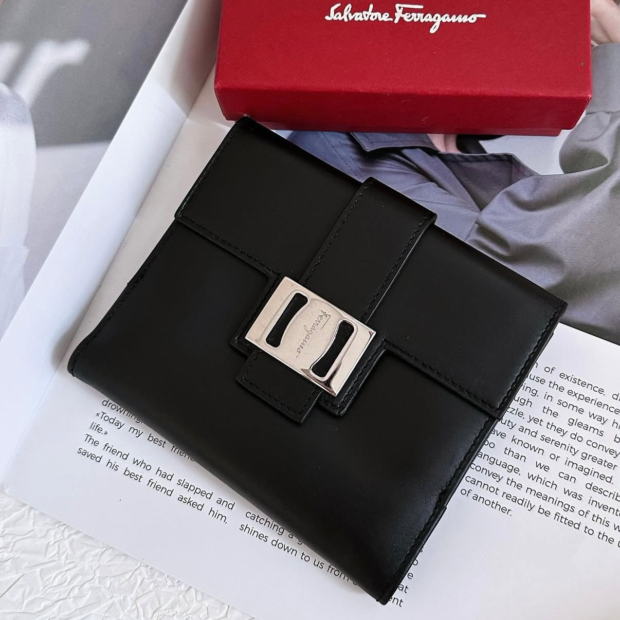 Salvatore Ferragamo Black leather bi-fold long wallet