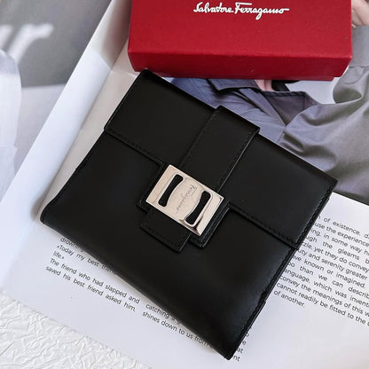 Salvatore Ferragamo Black leather bi-fold long wallet