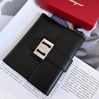 Salvatore Ferragamo Black leather bi-fold long wallet