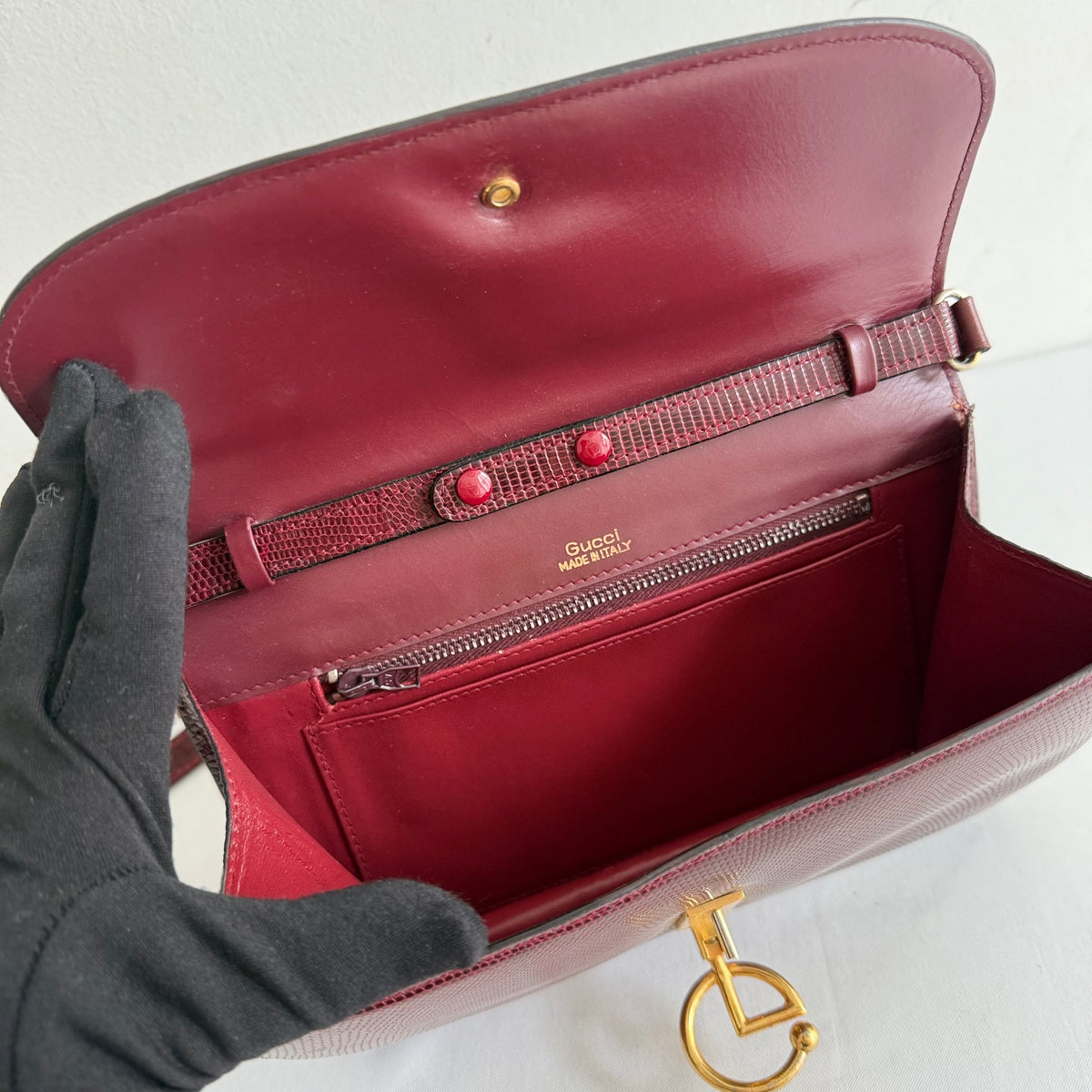 GUCCI Shoulder Bag Leather Bordeaux GHW