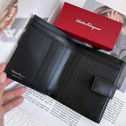 Salvatore Ferragamo Black leather bi-fold long wallet