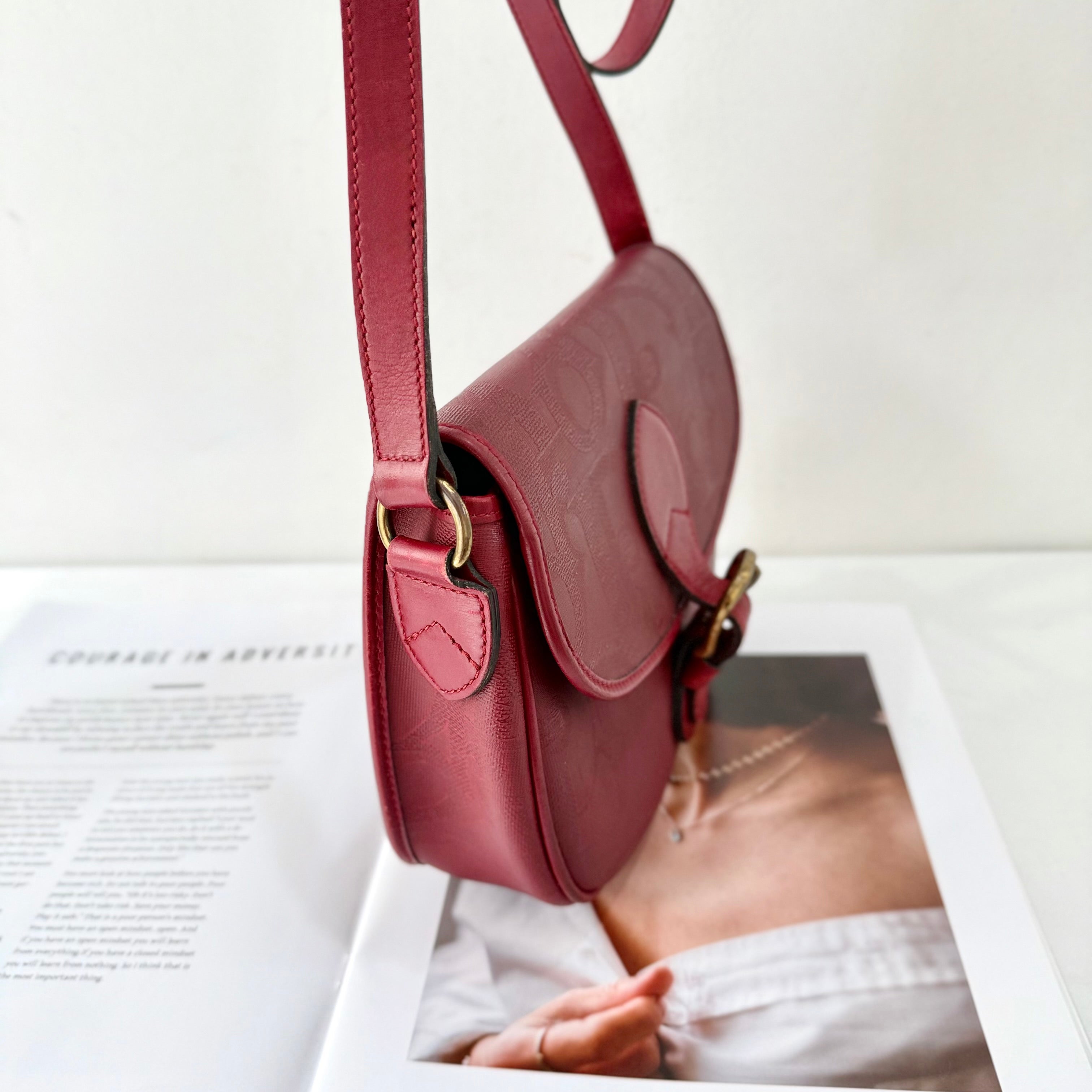 Christian Dior Trotter Canvas Burgundy Shoulder Bag