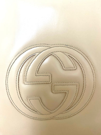 GUCCI Shoulder Bag Enamel Beige Patent Leather