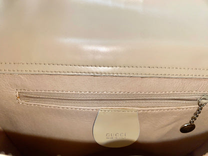 GUCCI Shoulder Bag Enamel Beige Patent Leather