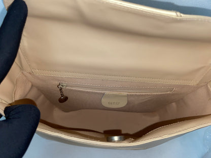 GUCCI Shoulder Bag Enamel Beige Patent Leather