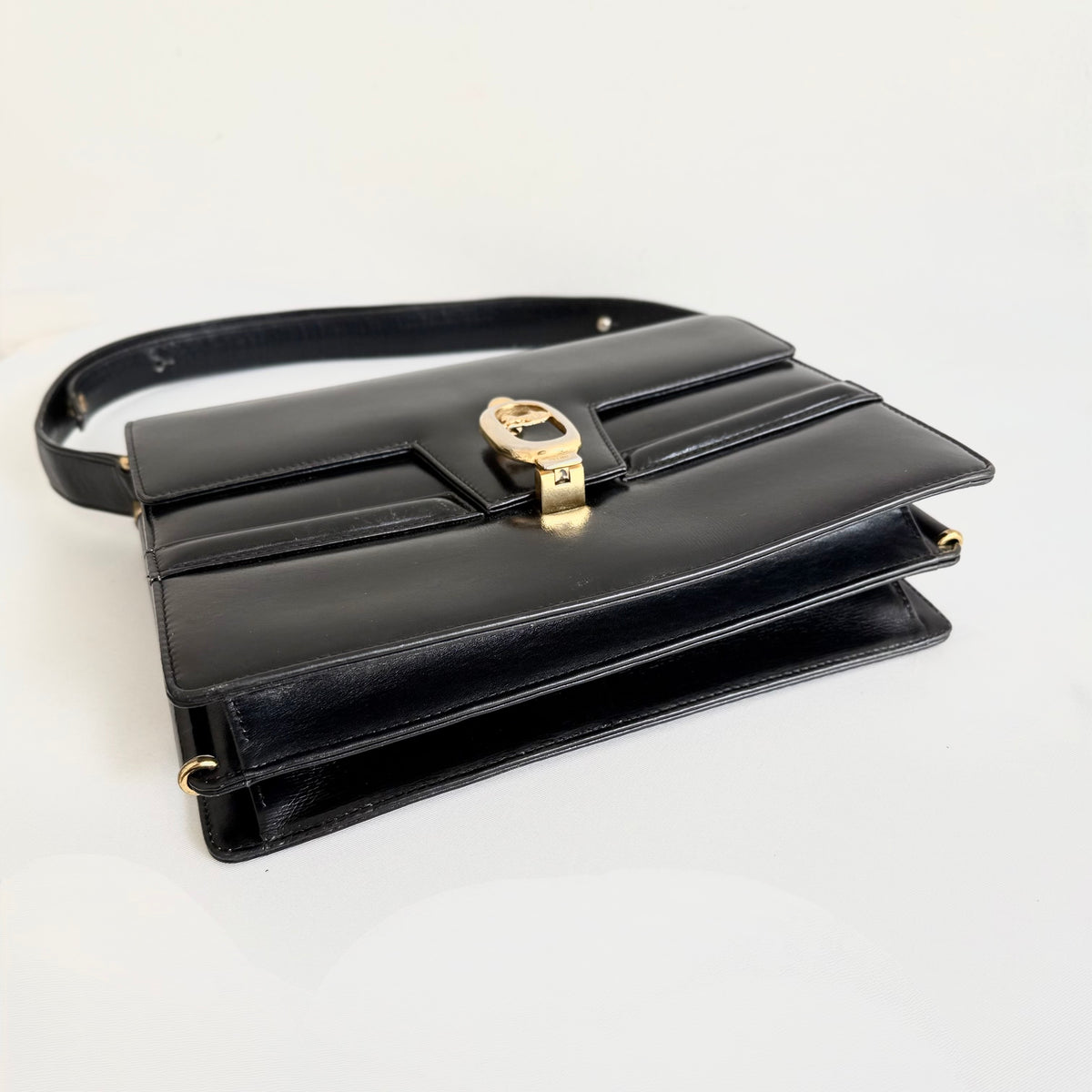 Celine Vintage Black Leather Shoulder Bag