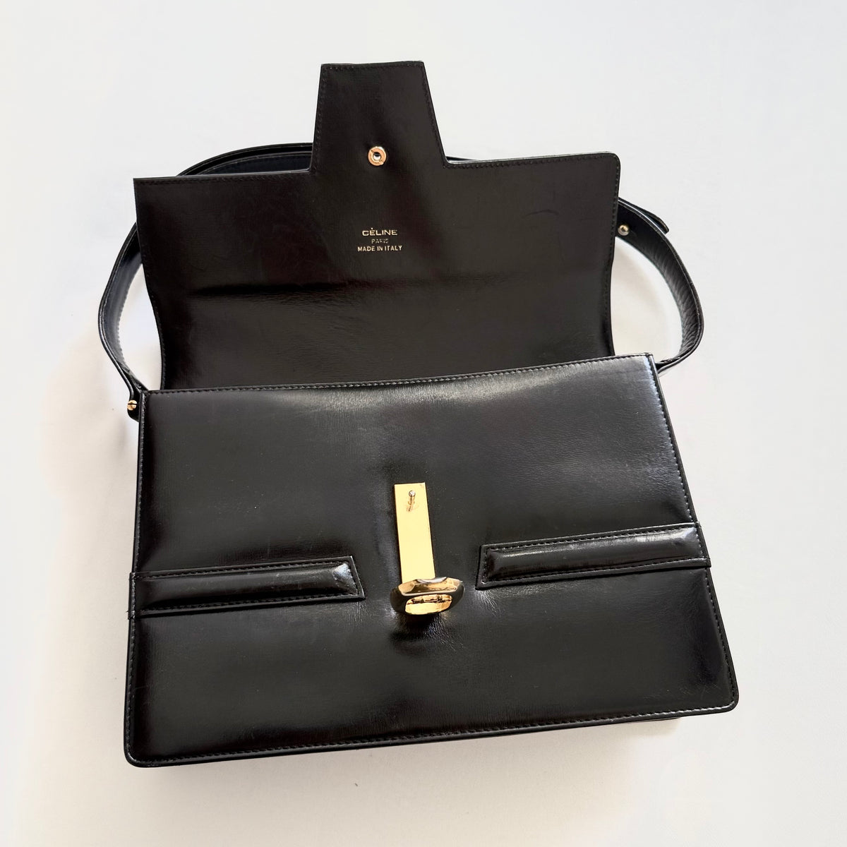 Celine Vintage Black Leather Shoulder Bag