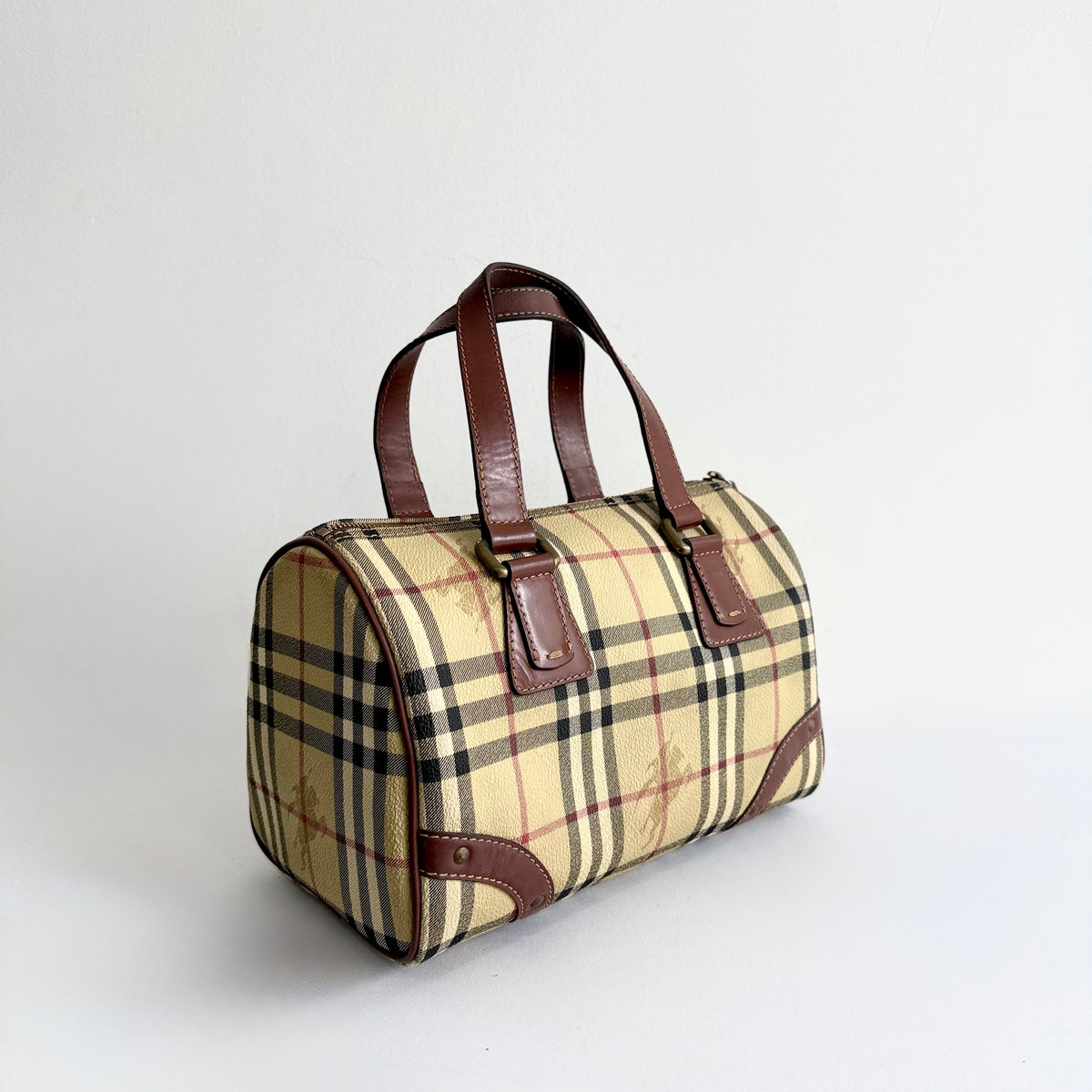 Burberry Vintage Boston Bag Haymarket Coated Canvas 
