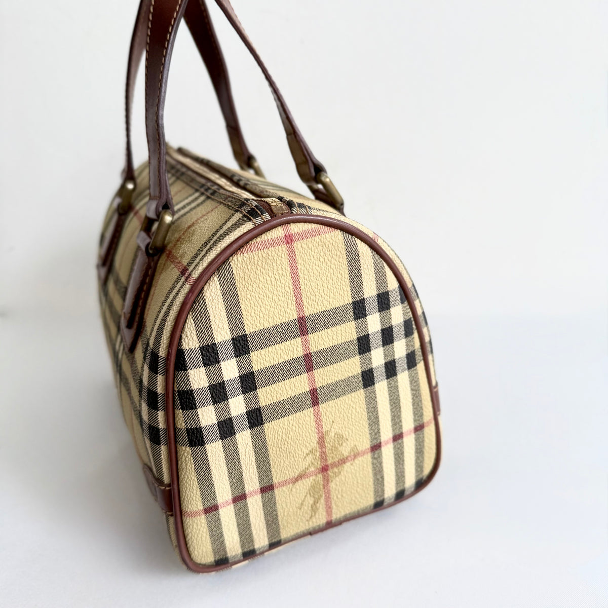 Burberry Vintage Boston Bag Haymarket Coated Canvas 