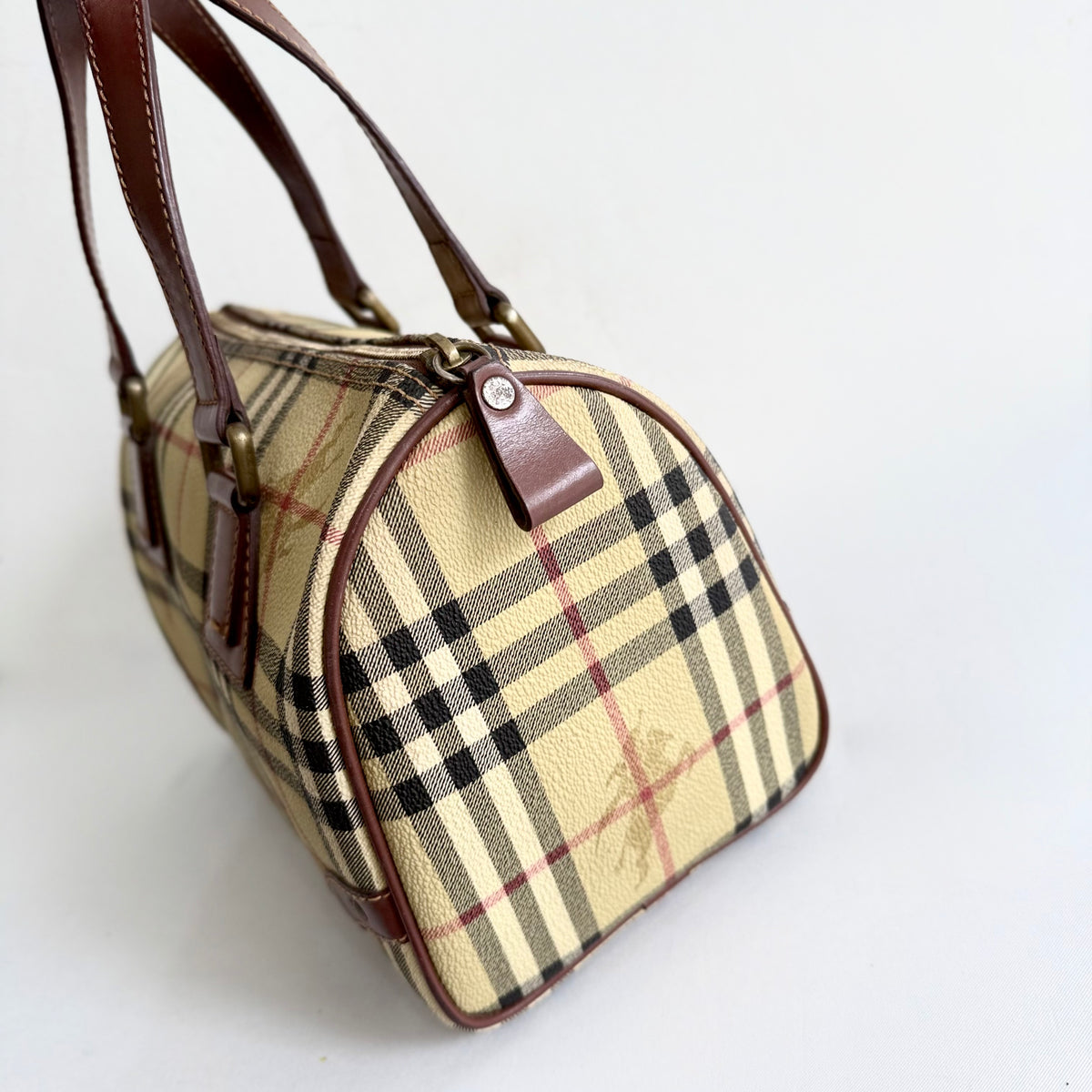 Burberry Vintage Boston Bag Haymarket Coated Canvas 