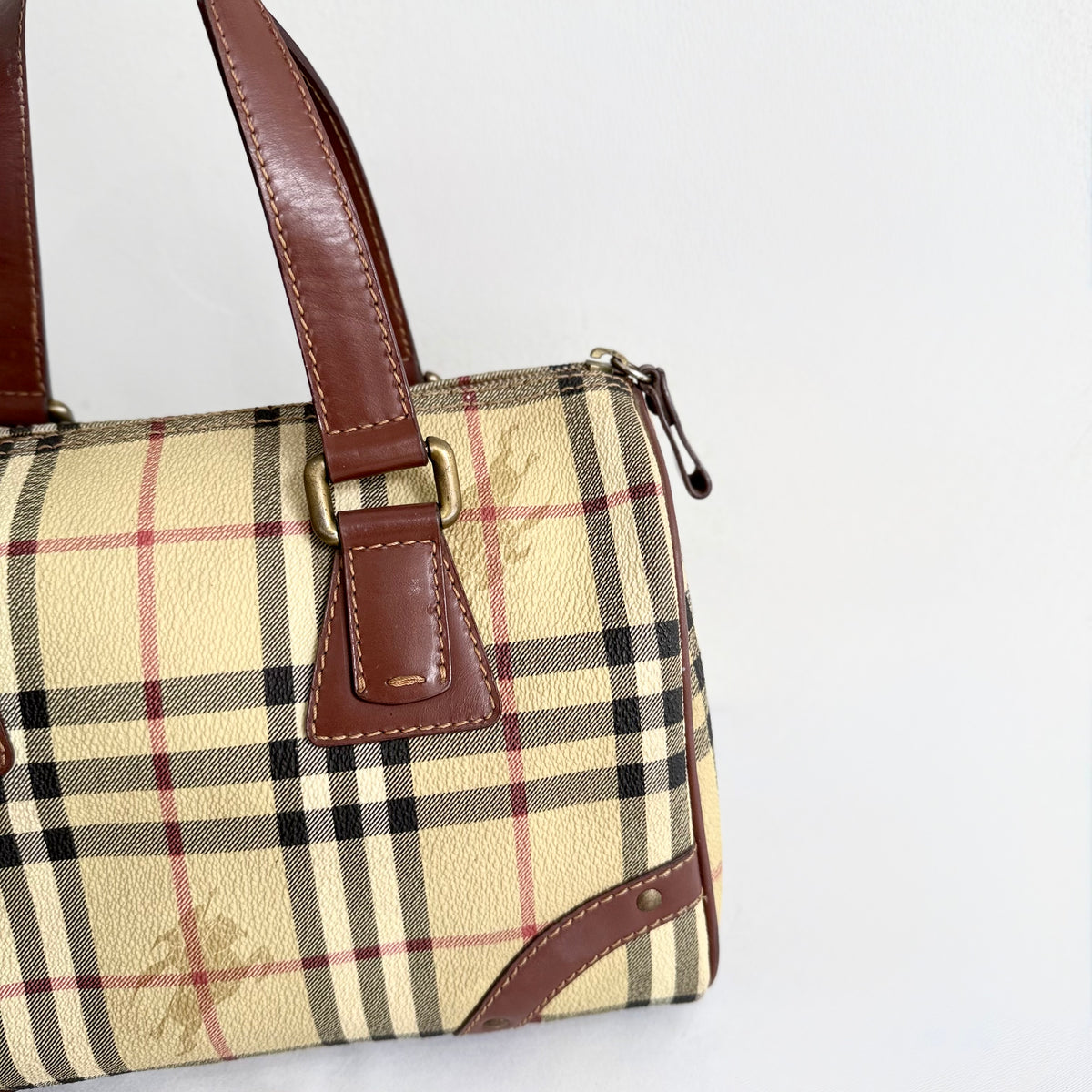 Burberry Vintage Boston Bag Haymarket Coated Canvas 