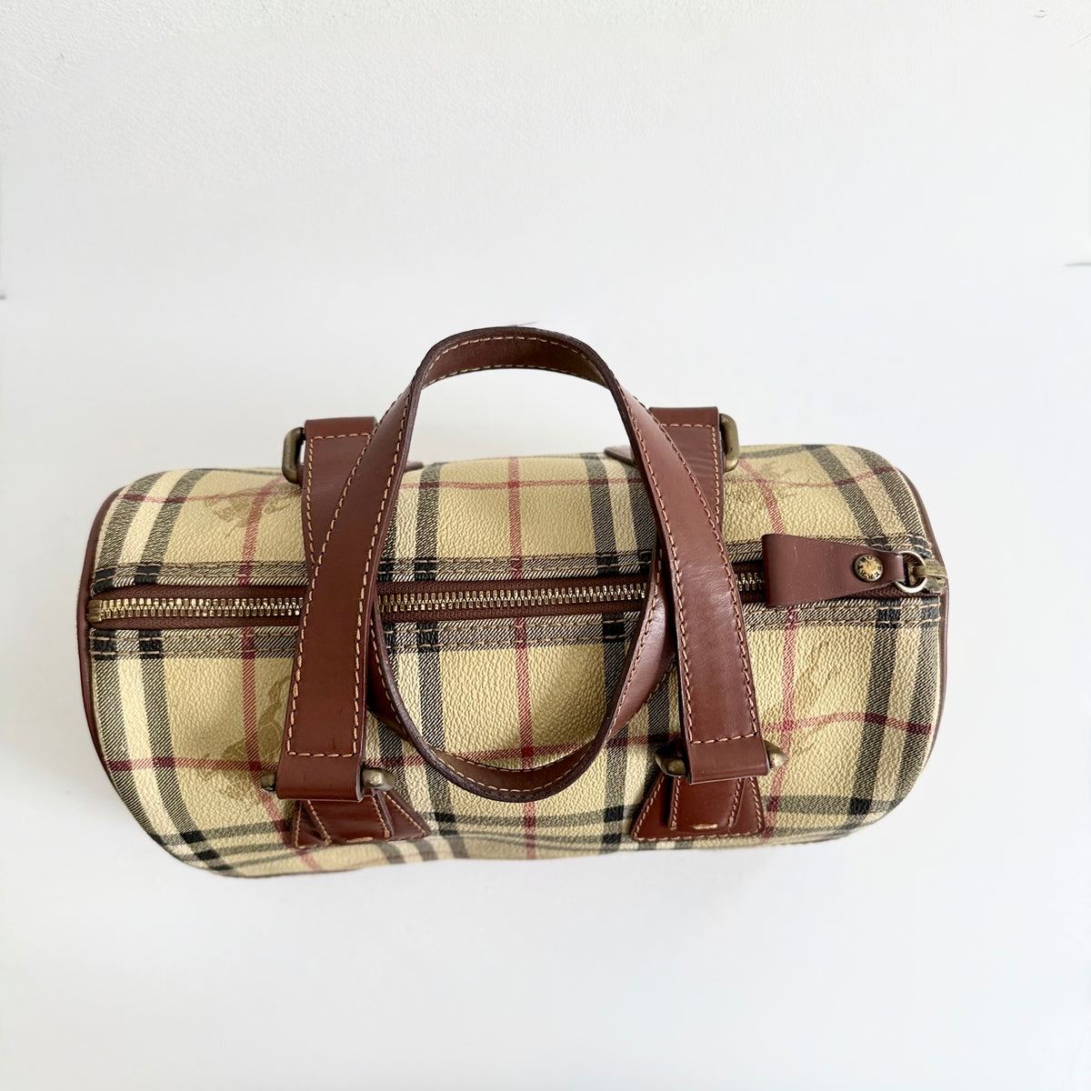 Burberry Vintage Boston Bag Haymarket Coated Canvas 
