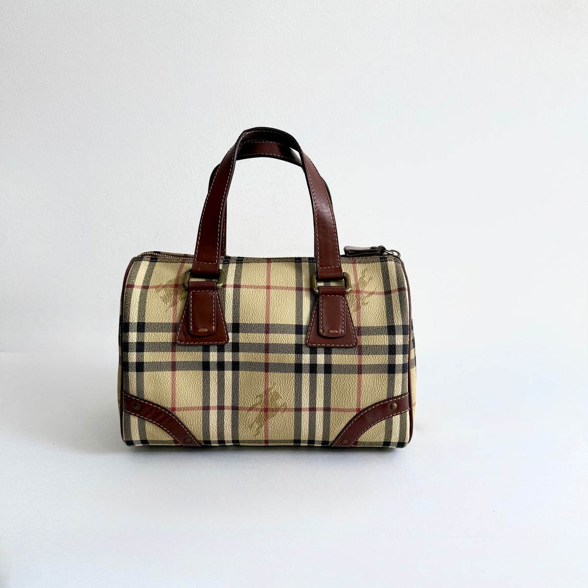 Burberry Vintage Boston Bag Haymarket Coated Canvas 