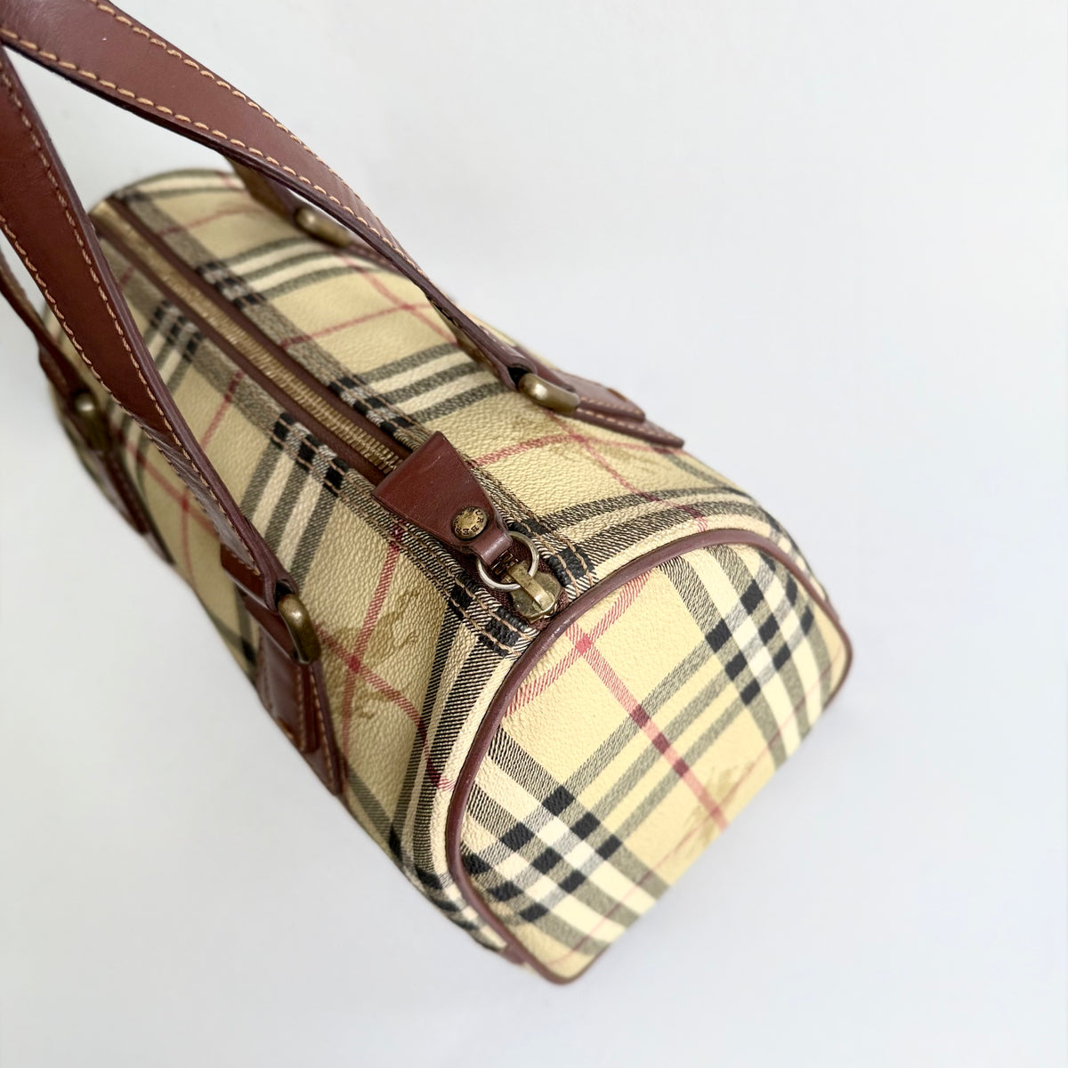 Burberry Vintage Boston Bag Haymarket Coated Canvas 