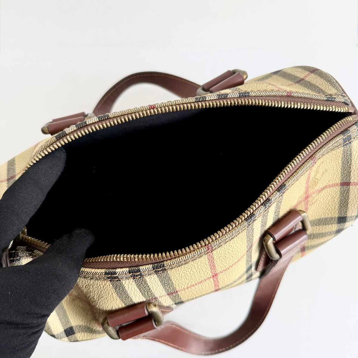 Burberry Vintage Boston Bag Haymarket Coated Canvas 