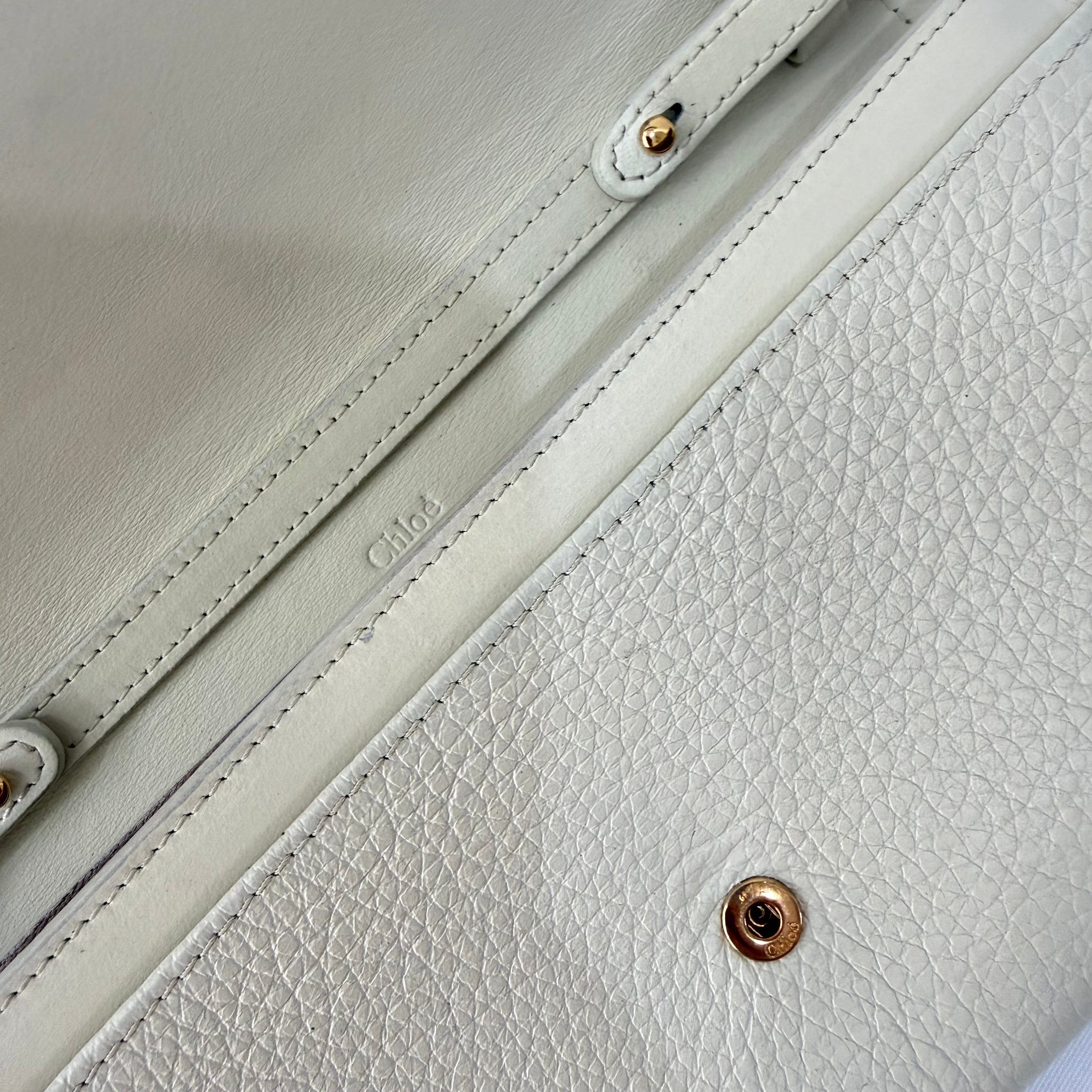 Chloe Motty Beige Goatskin Leather Aby Wallet on Chain