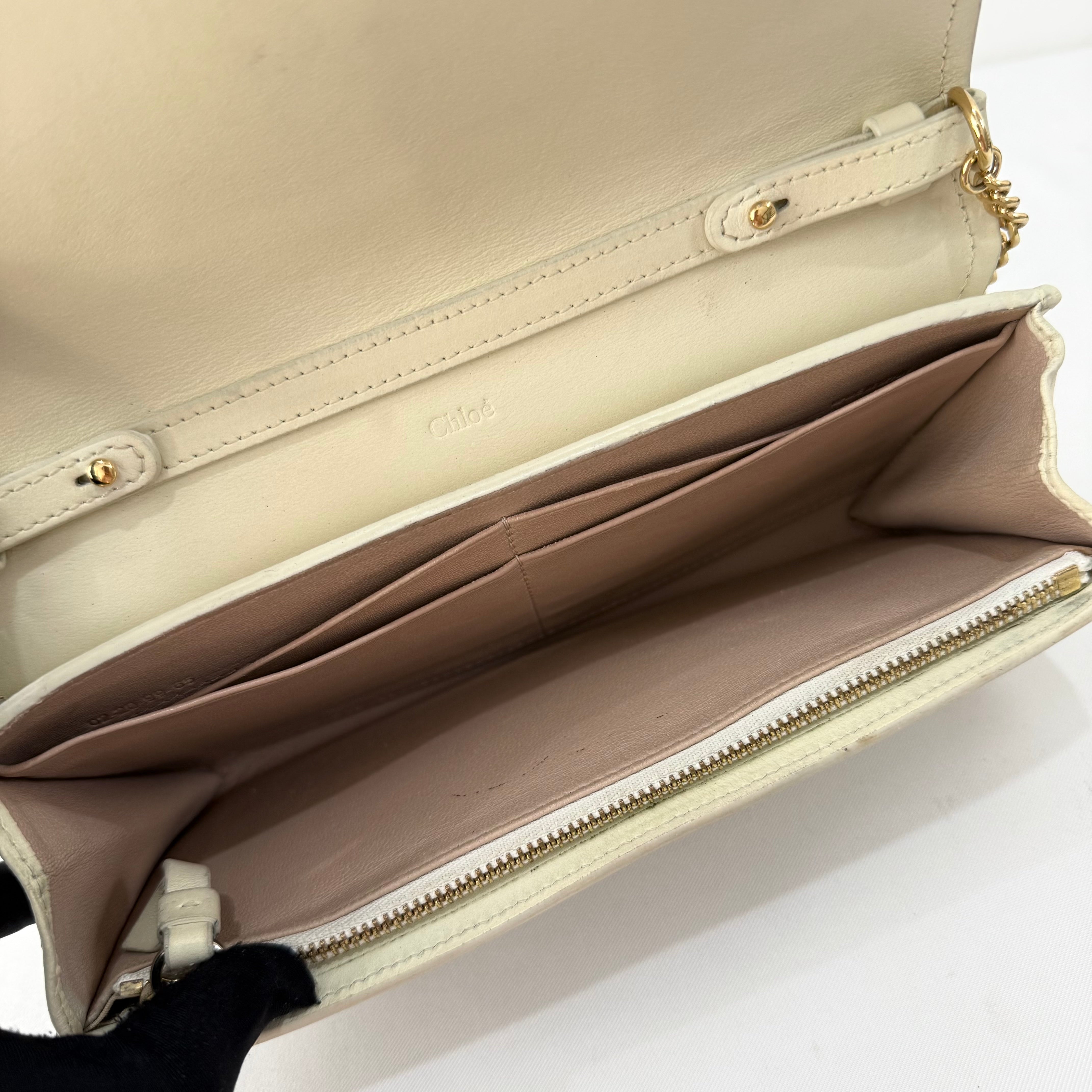 Chloe Motty Beige Goatskin Leather Aby Wallet on Chain