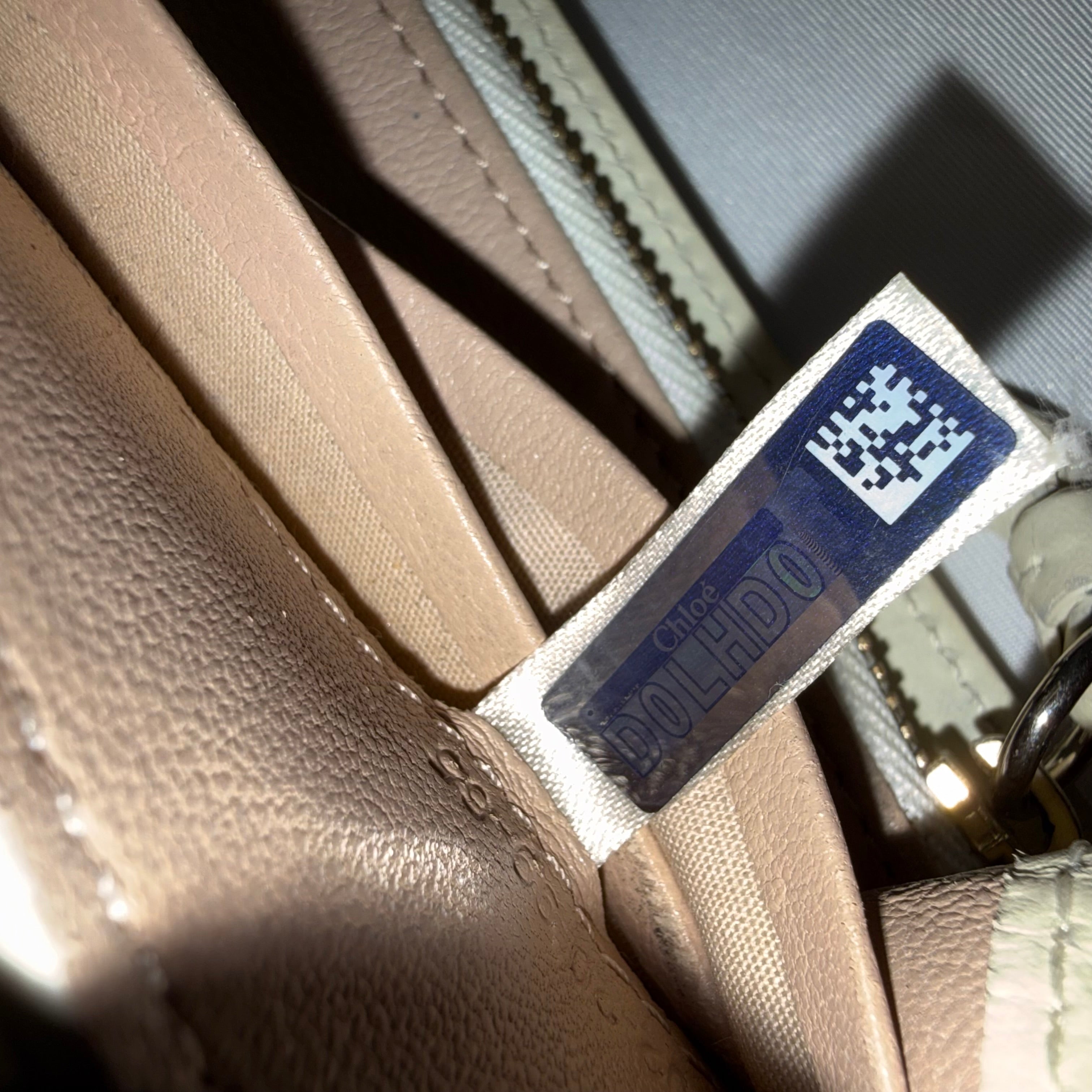 Chloe Motty Beige Goatskin Leather Aby Wallet on Chain