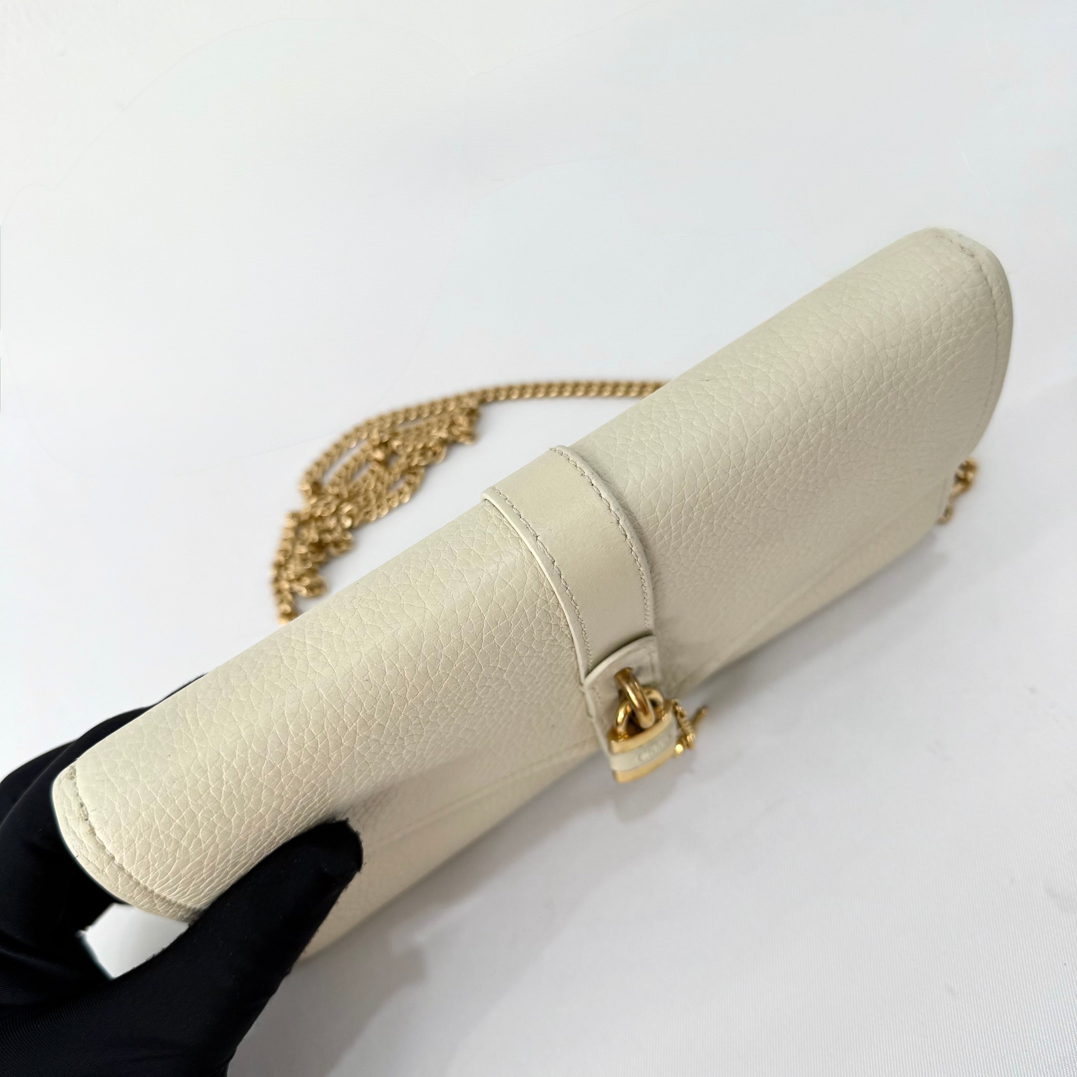 Chloe Motty Beige Goatskin Leather Aby Wallet on Chain