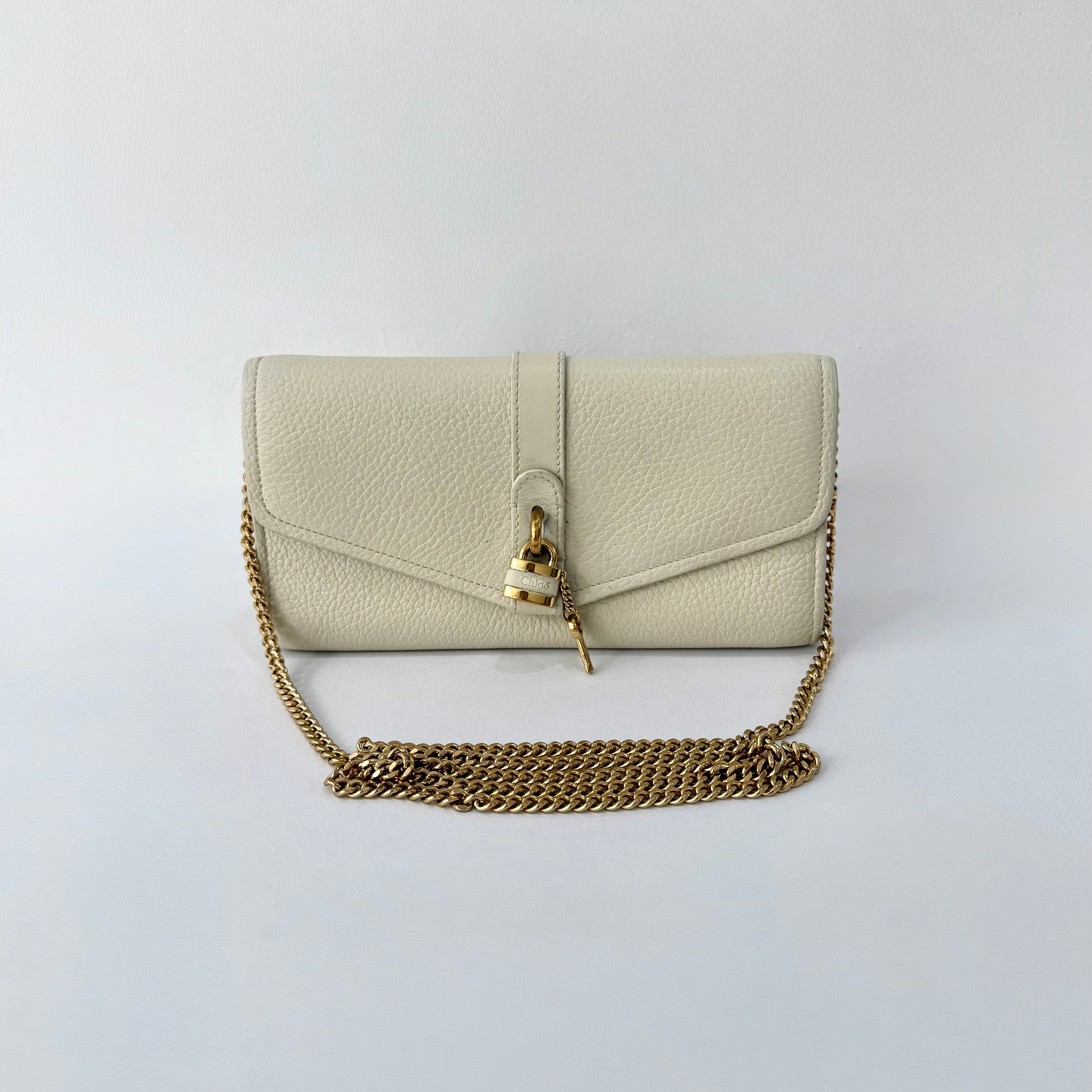 Chloe Motty Beige Goatskin Leather Aby Wallet on Chain