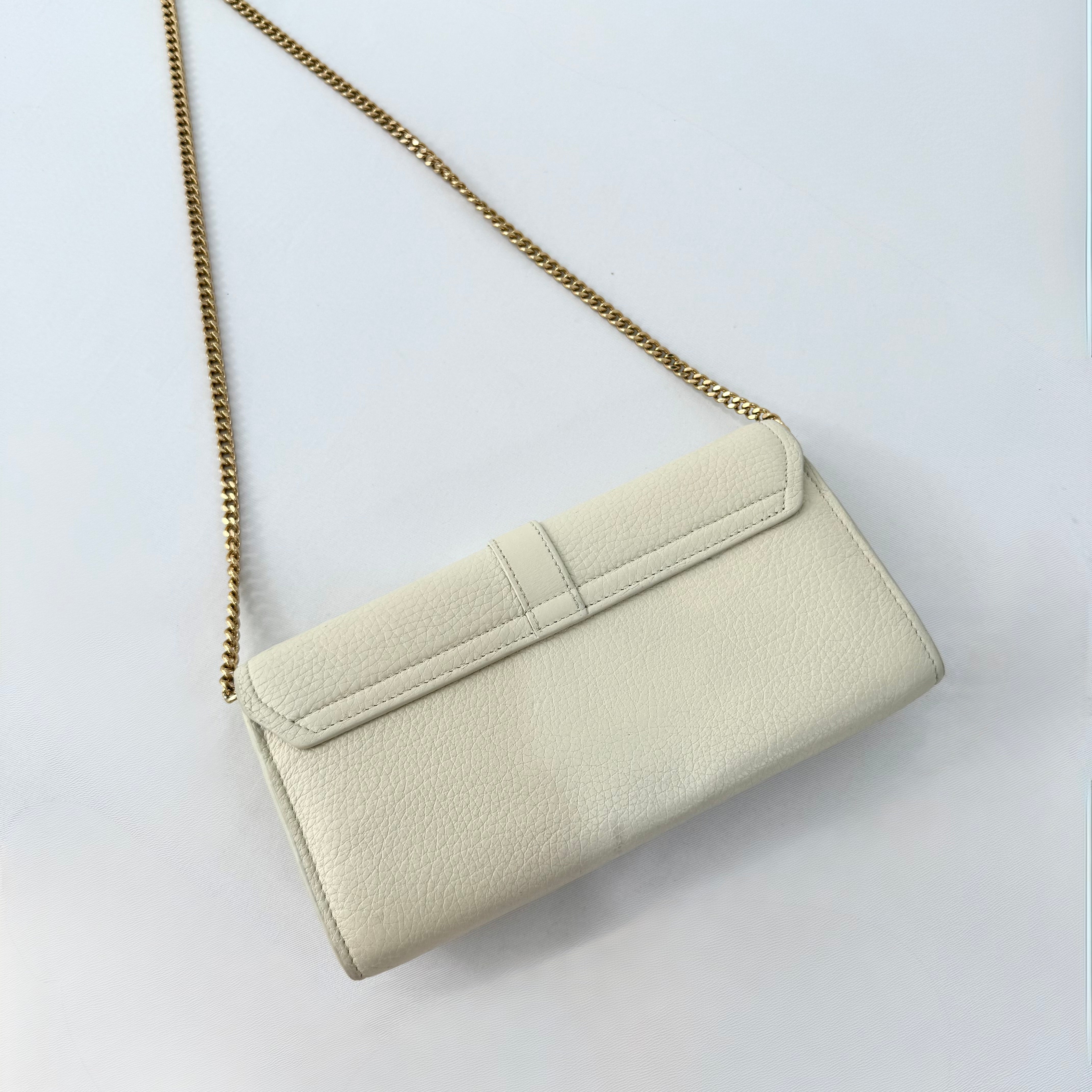 Chloe Motty Beige Goatskin Leather Aby Wallet on Chain