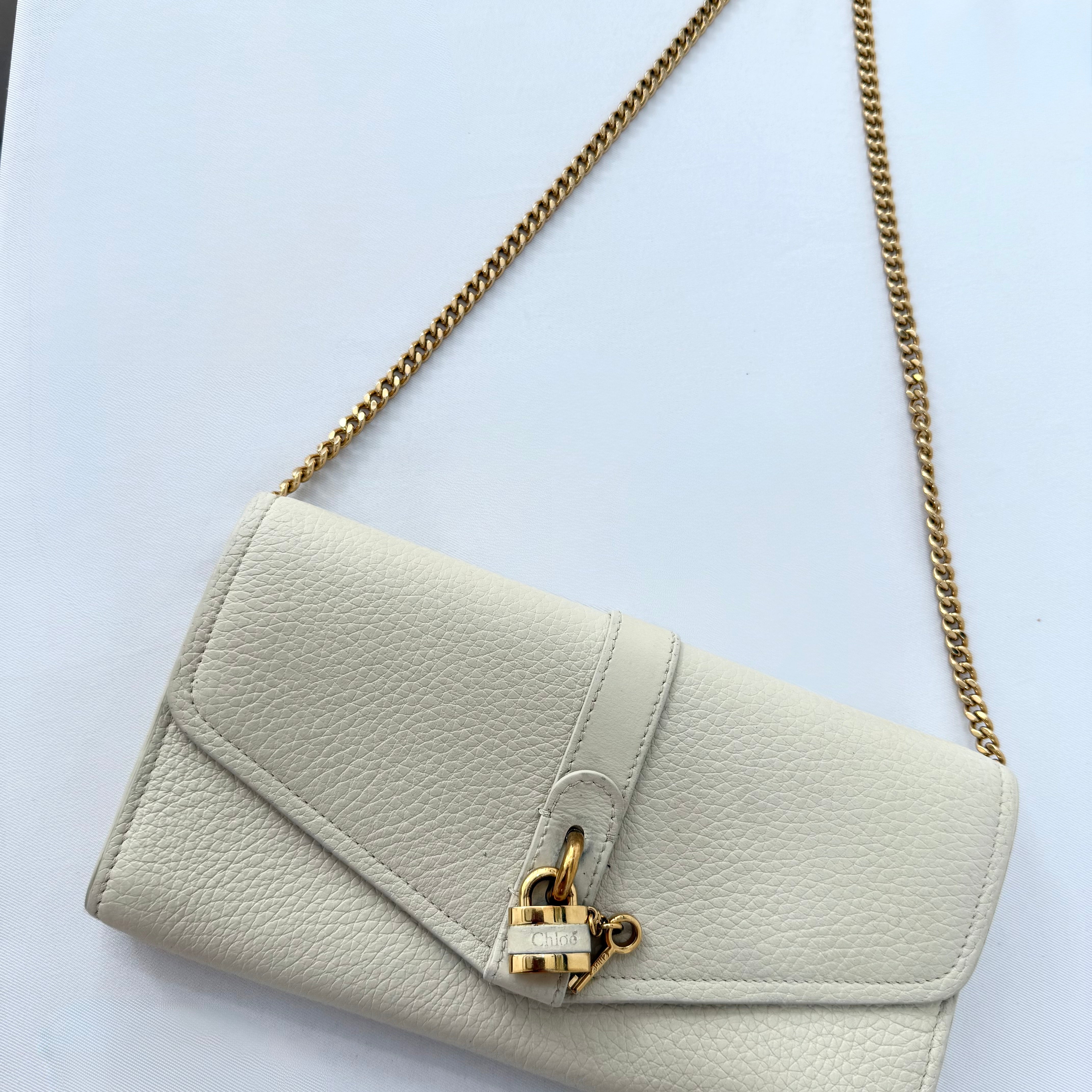 Chloe Motty Beige Goatskin Leather Aby Wallet on Chain