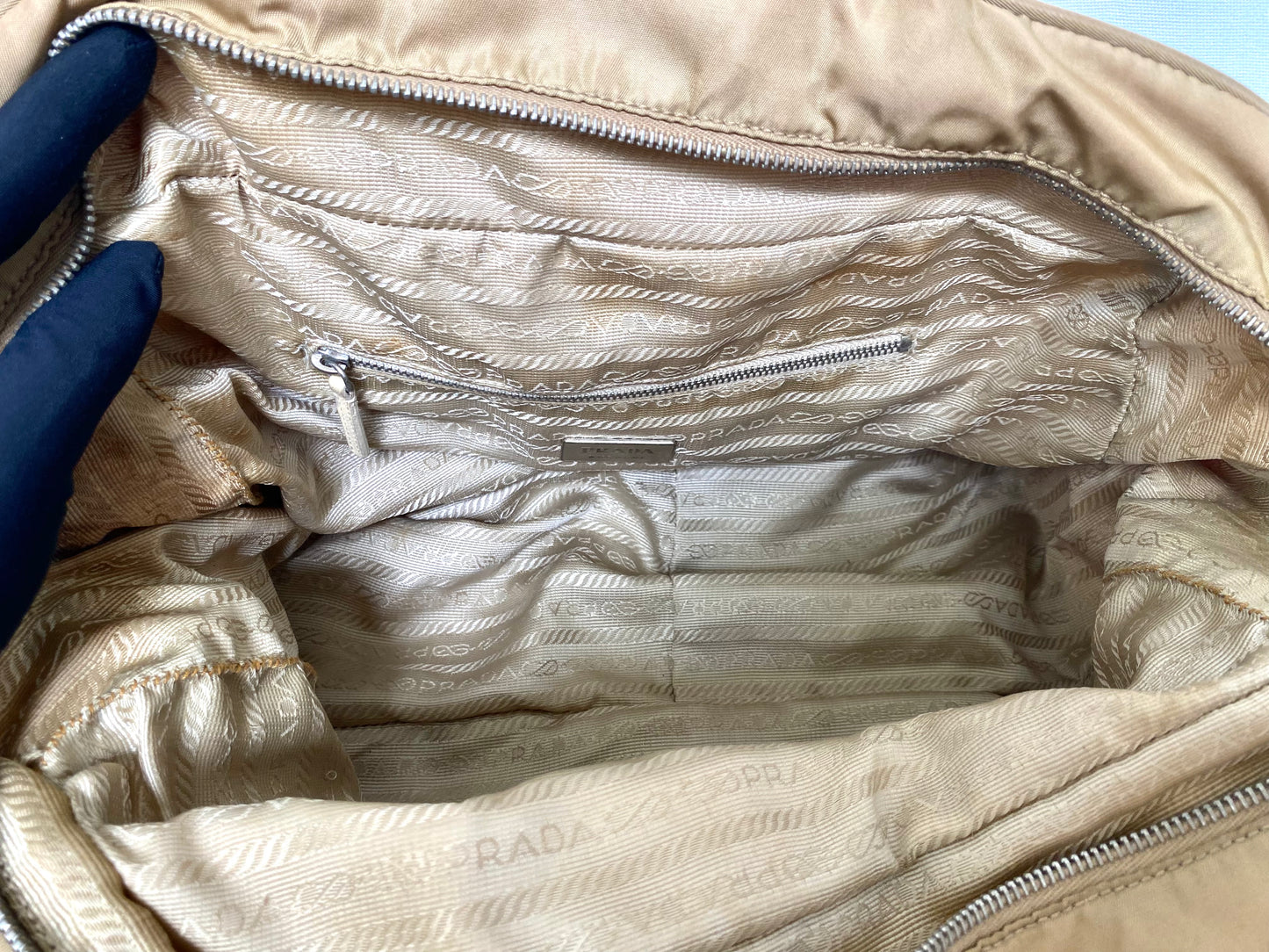 Prada Brown Tote Bag Nylon Pocket Triangular Logo