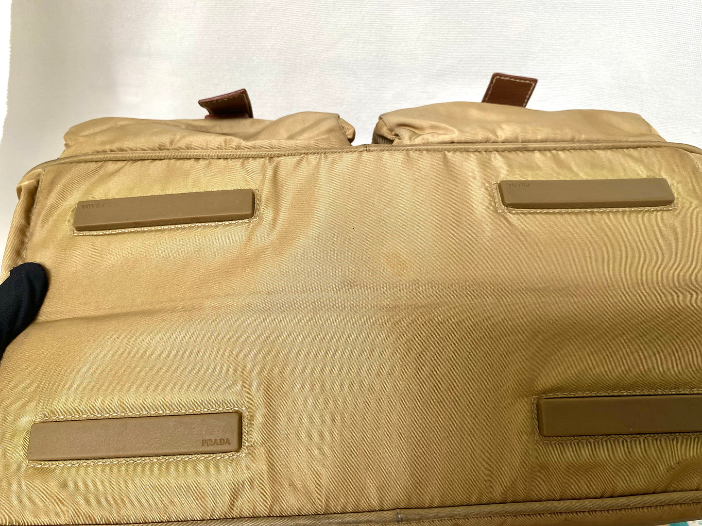 Prada Brown Tote Bag Nylon Pocket Triangular Logo
