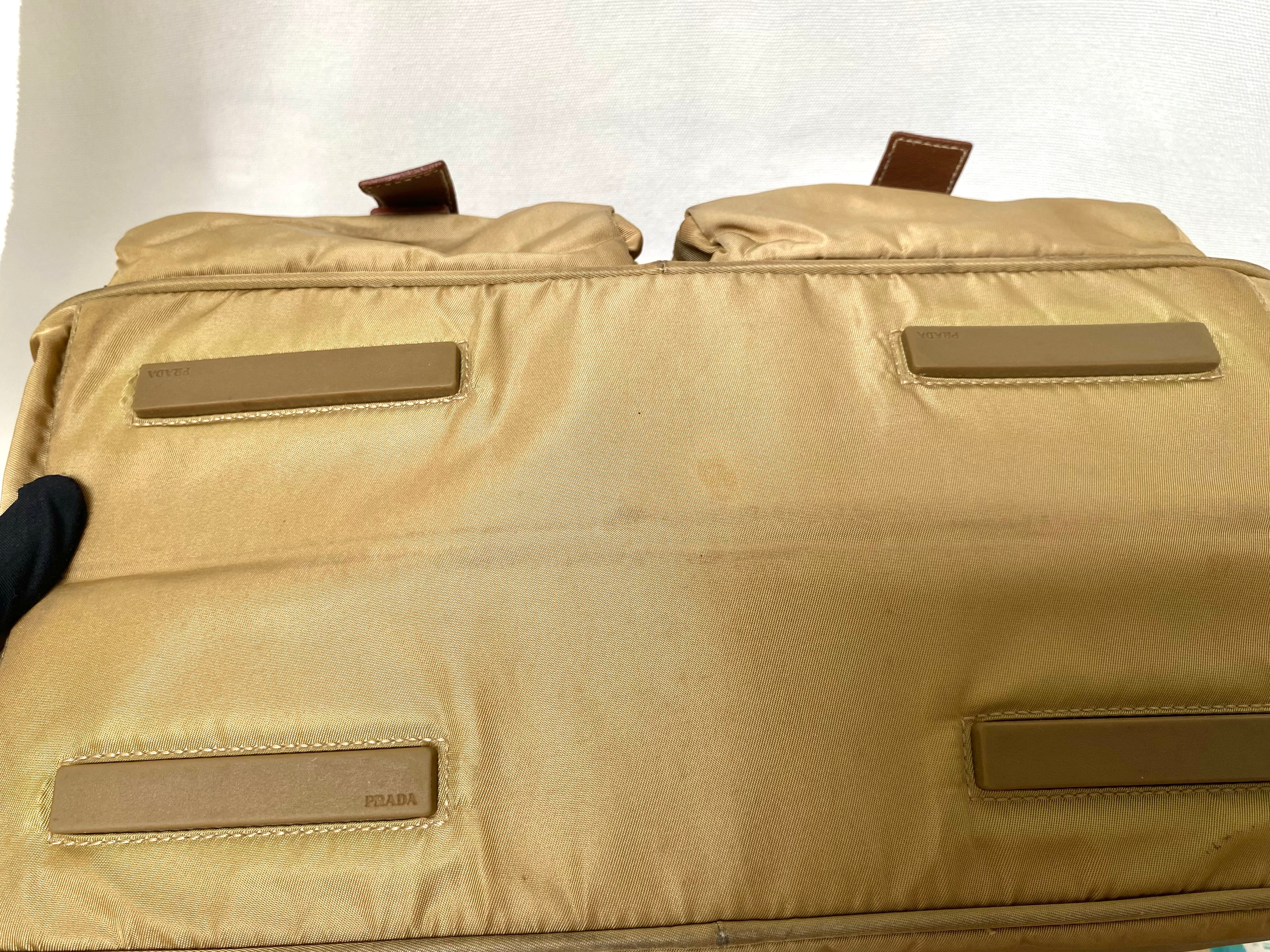 Prada Brown Tote Bag Nylon Pocket Triangular Logo