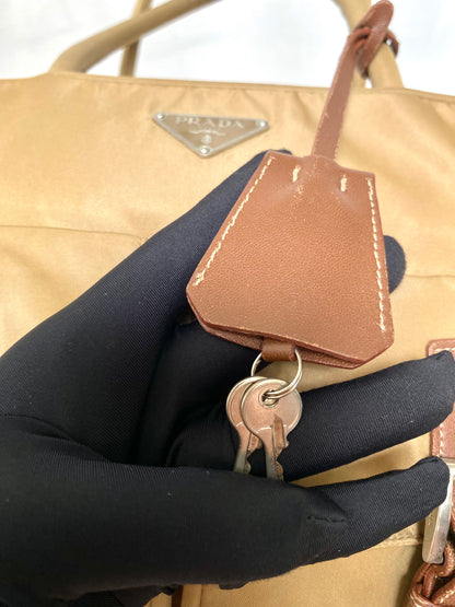 Prada Brown Tote Bag Nylon Pocket Triangular Logo