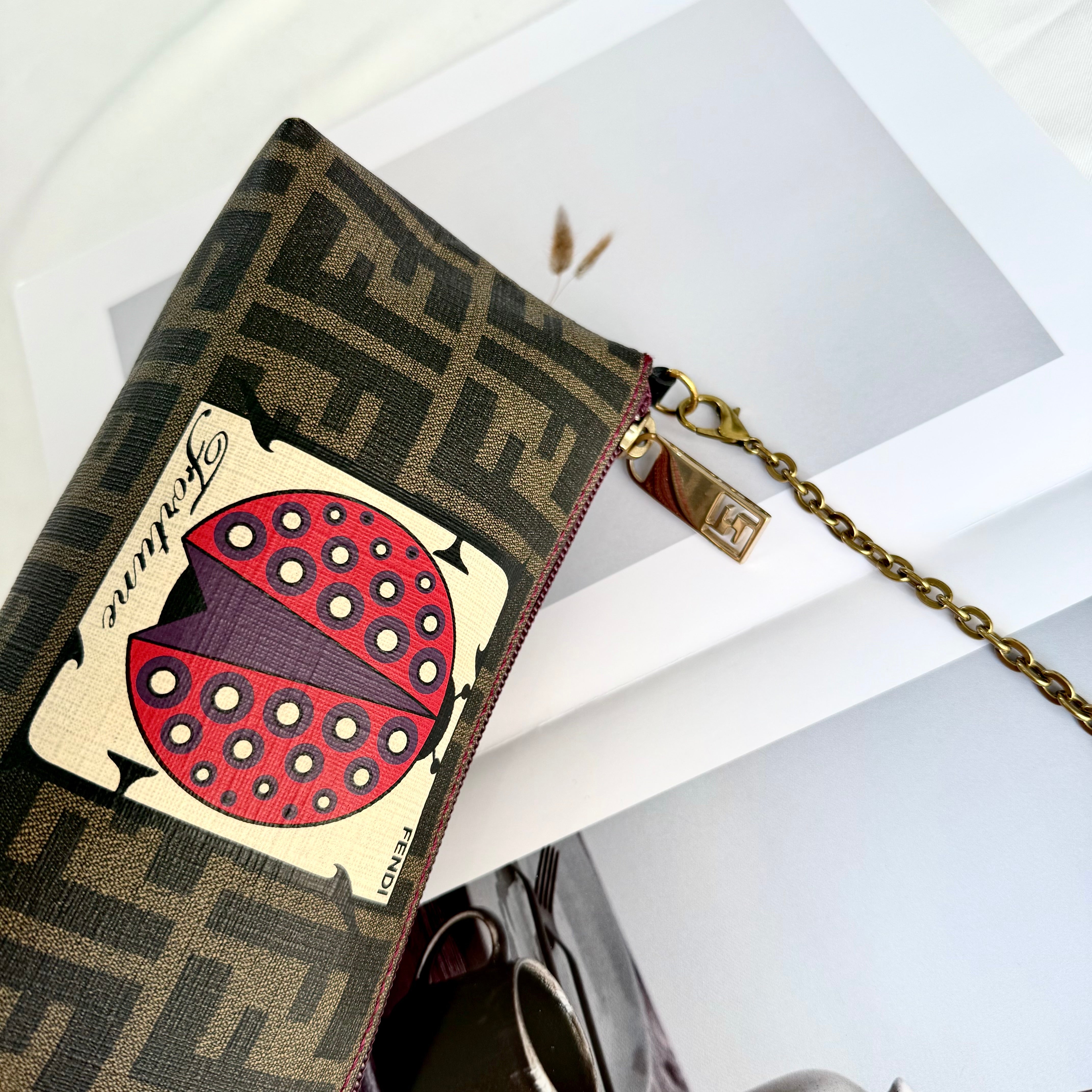 Fendi Limited Edition Zucca Spalmati Ladybug Pochette