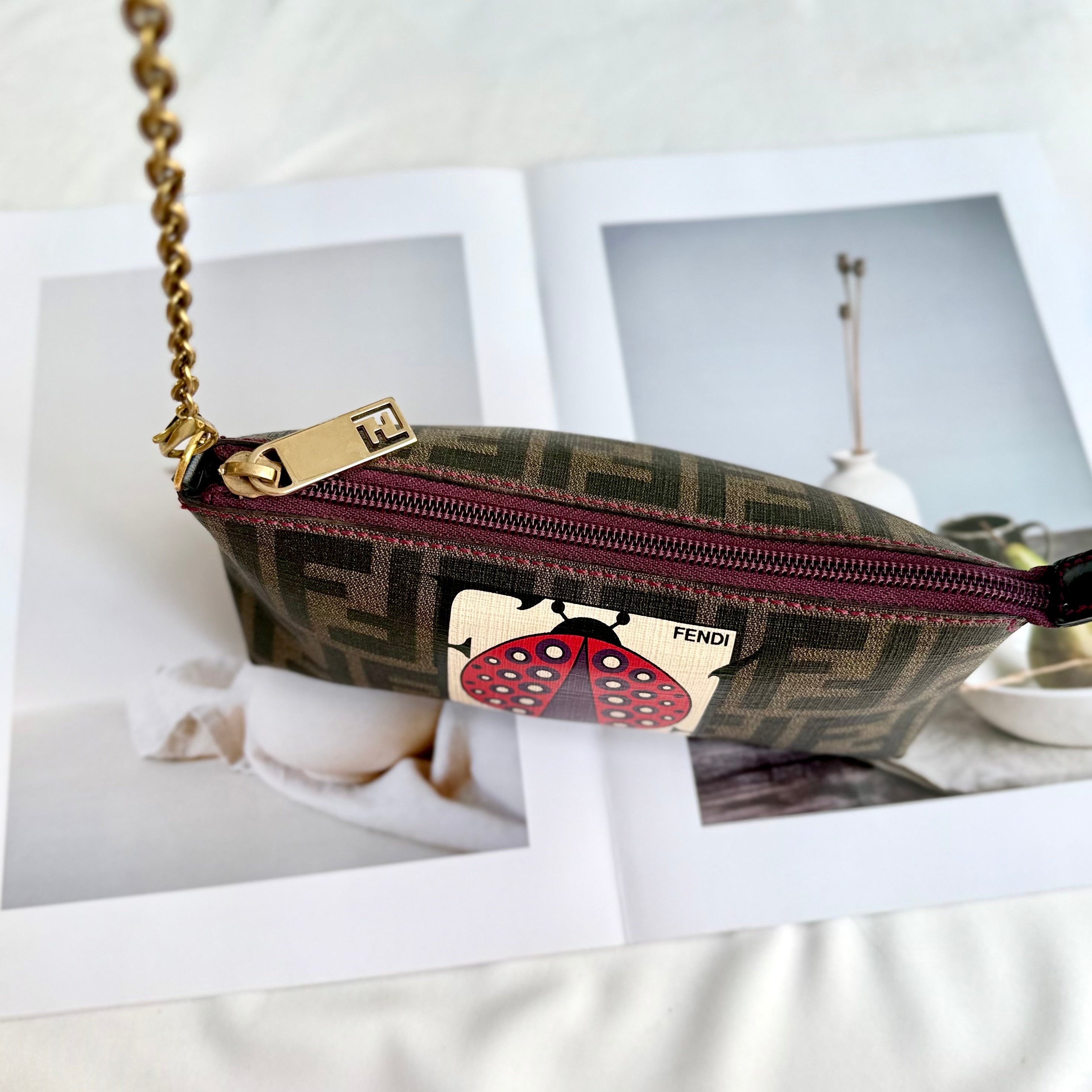 Fendi Limited Edition Zucca Spalmati Ladybug Pochette