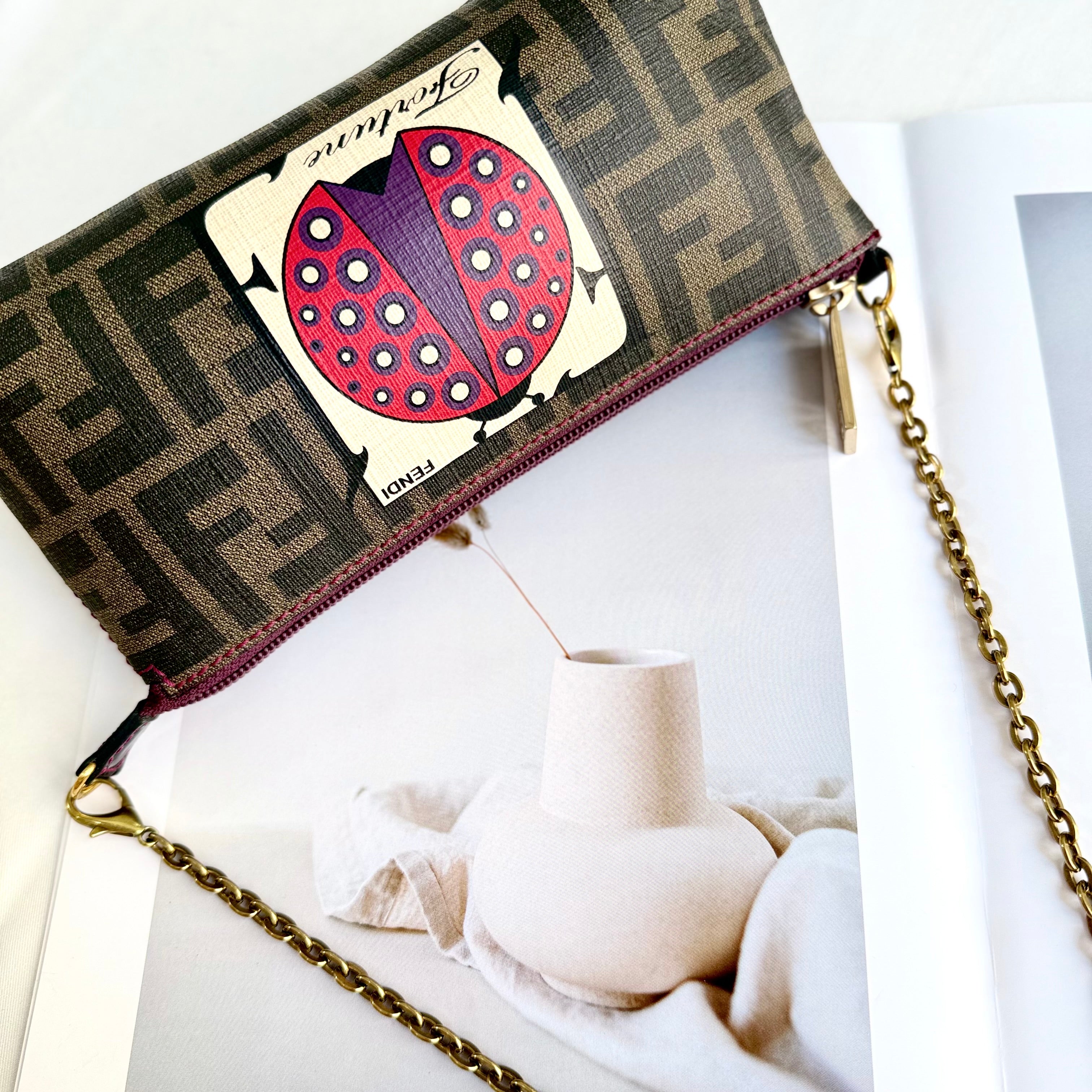 Fendi Limited Edition Zucca Spalmati Ladybug Pochette